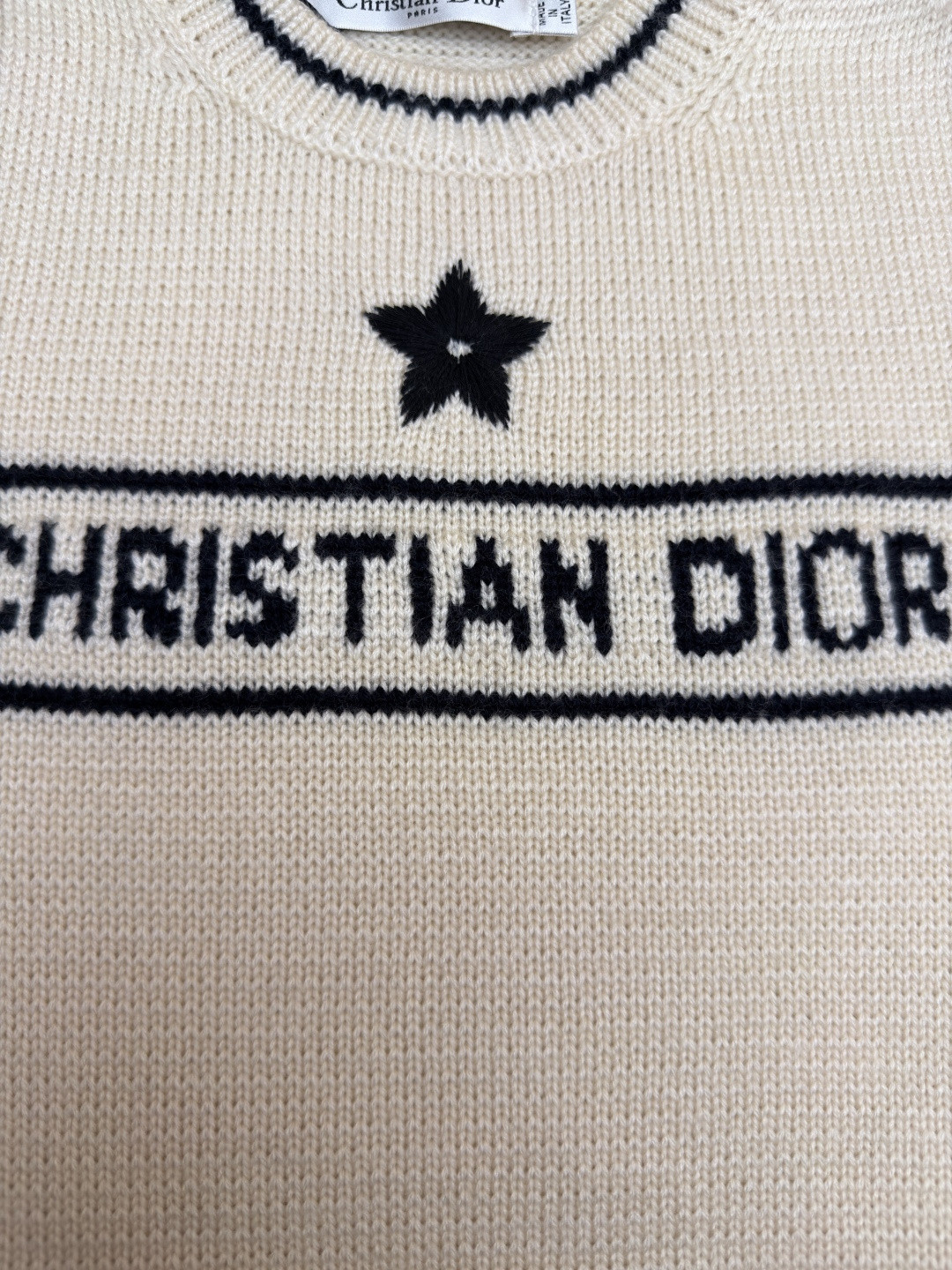 DIOR 迪奥 嵌花短袖毛衣 针织衫 短款 女款 杏色 蓝色 B0 154S09AM305-X5801