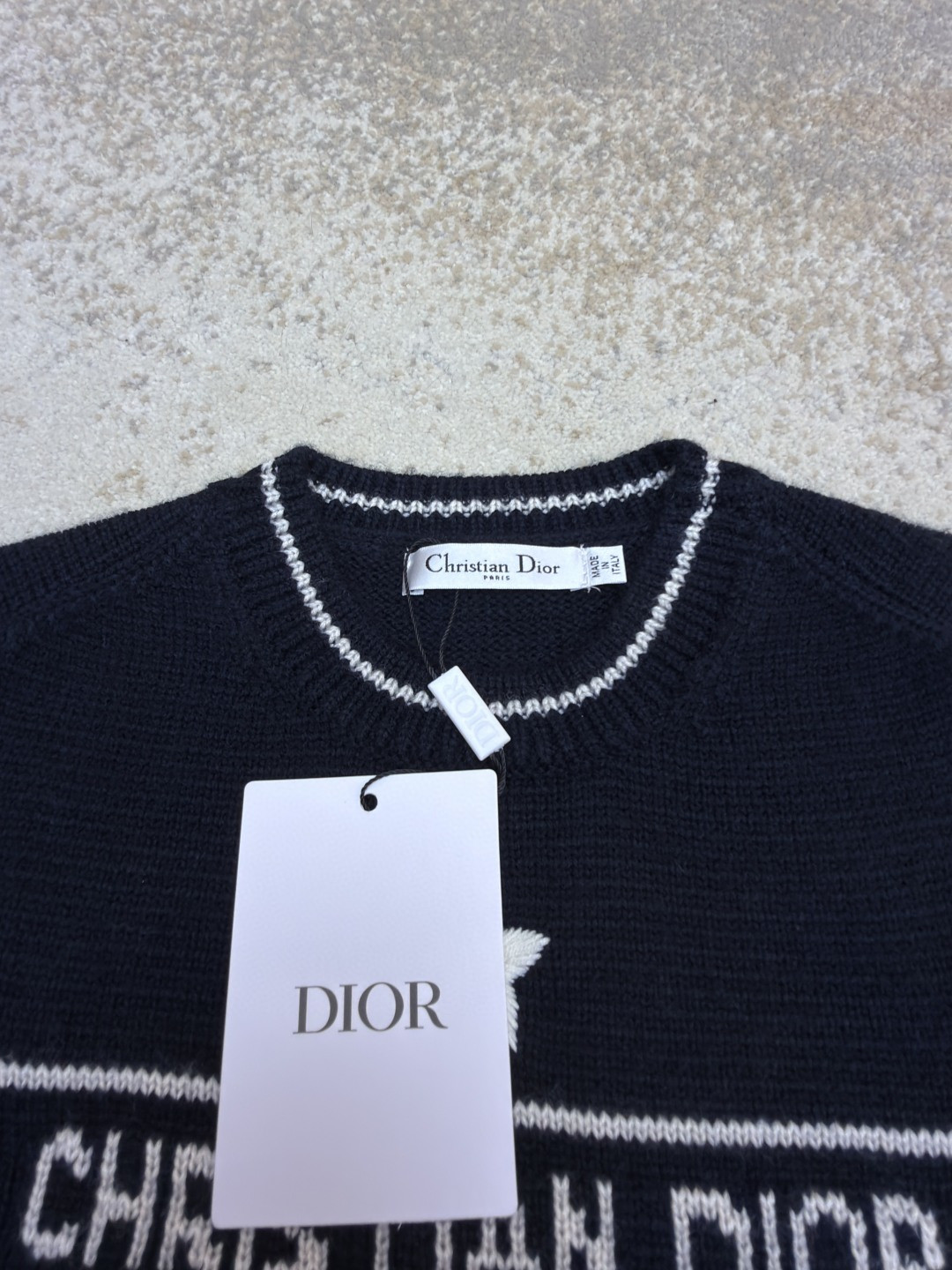 DIOR 迪奥 嵌花短袖毛衣 针织衫 短款 女款 杏色 蓝色 B0 154S09AM305-X5801