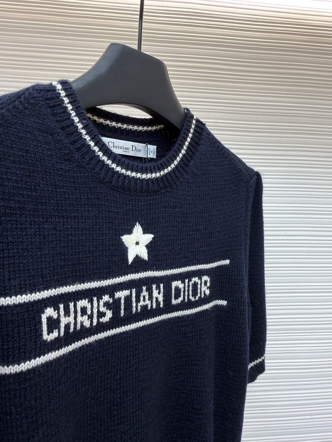 DIOR 迪奥 嵌花短袖毛衣 针织衫 短款 女款 杏色 蓝色 B0 154S09AM305-X5801
