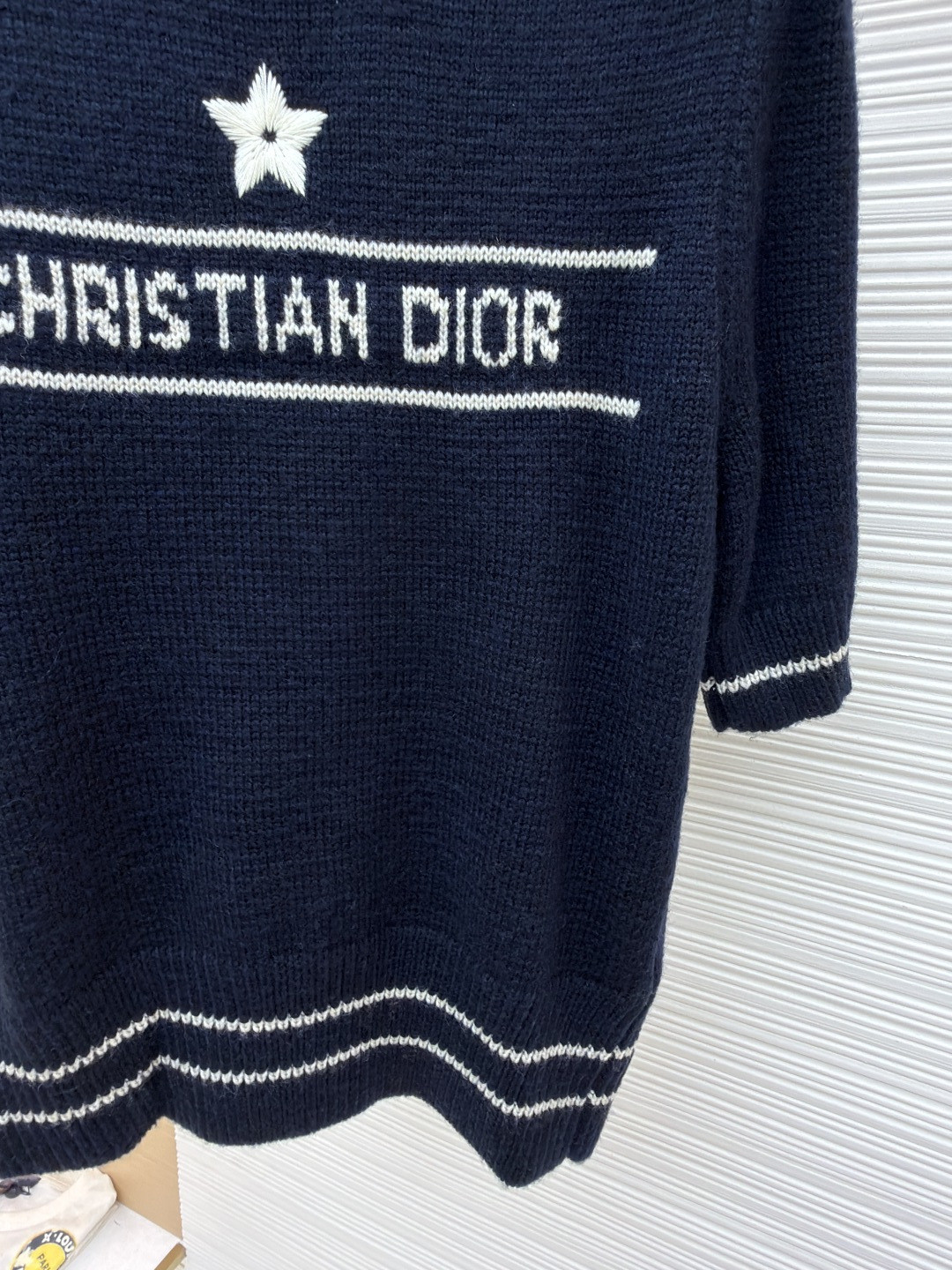 DIOR 迪奥 嵌花短袖毛衣 针织衫 短款 女款 杏色 蓝色 B0 154S09AM305-X5801