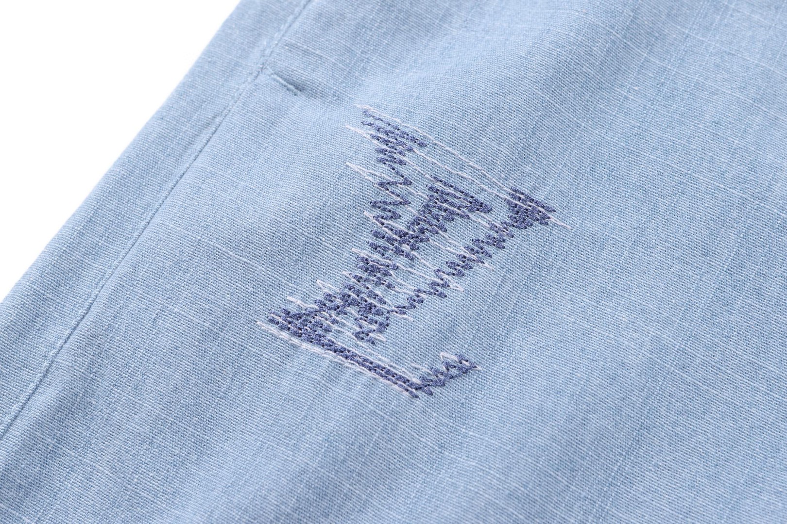 LOUIS VUITTON 路易威登 LV 青年布刺绣标识短裤 休闲裤 裤子 五分裤 蓝色 B0 1AK6P0