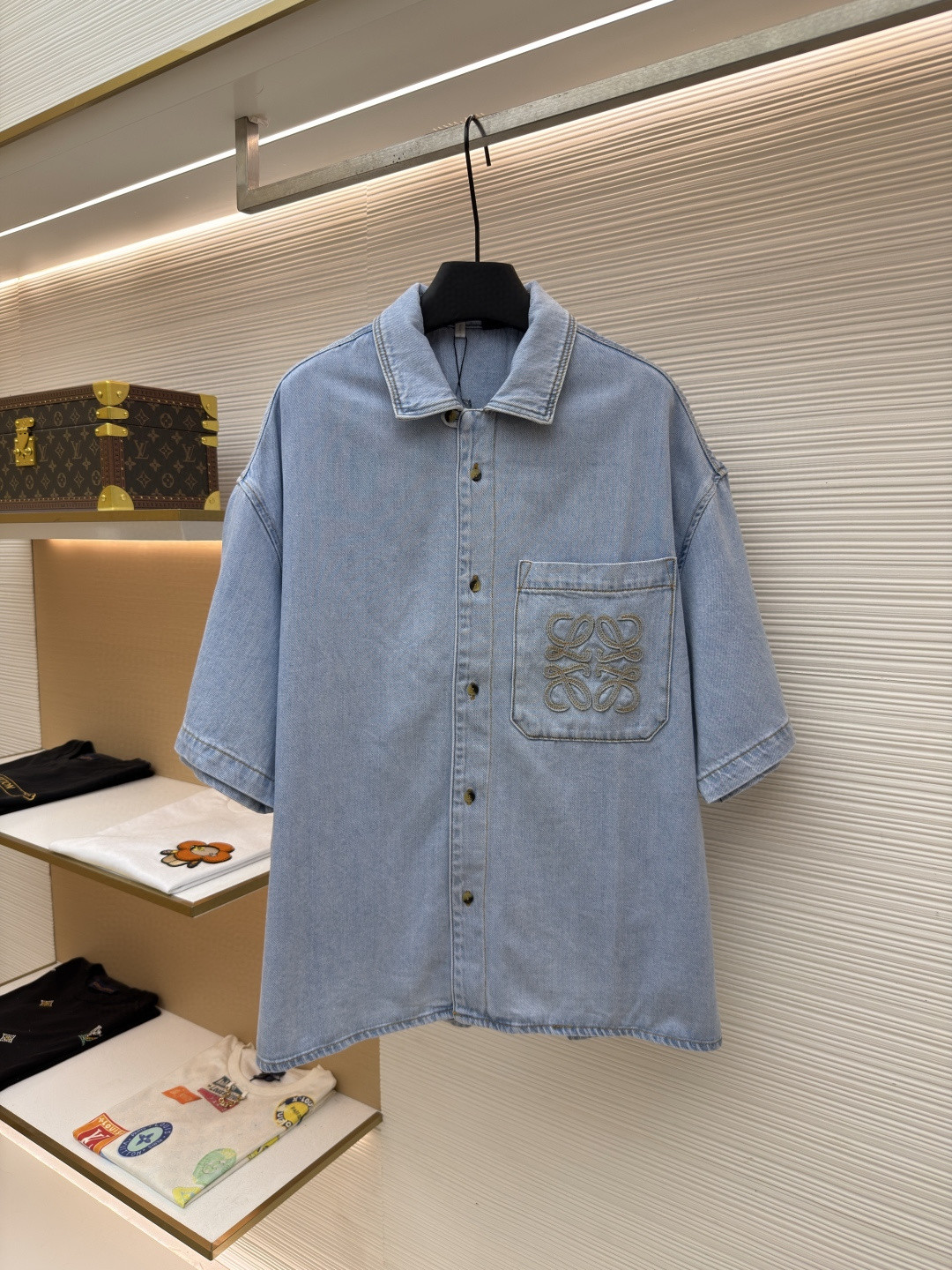 Loewe 罗意威 绣花牛仔衬衫 短袖 外套 夏季 蓝色 B0 H616Y1DX05-8438