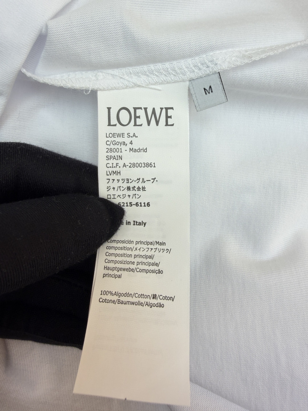 Loewe 罗意威 麻绳刺绣圆领短袖 T恤 白色 藏蓝色 A0