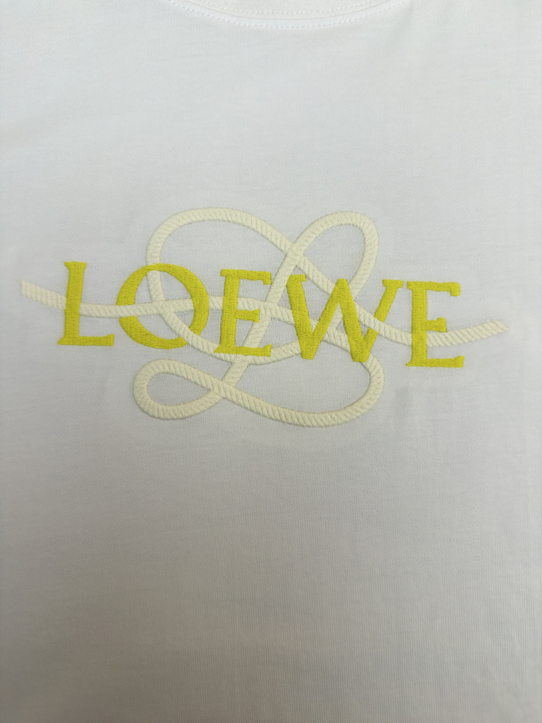 Loewe 罗意威 麻绳刺绣圆领短袖 T恤 白色 藏蓝色 A0