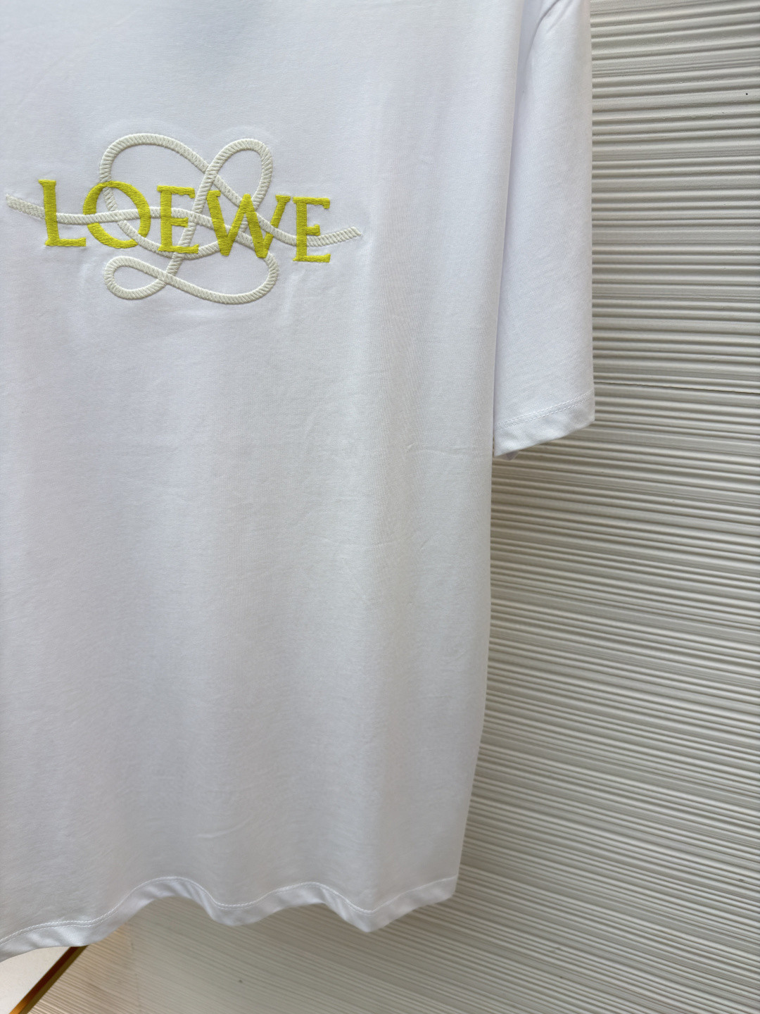 Loewe 罗意威 麻绳刺绣圆领短袖 T恤 白色 藏蓝色 A0