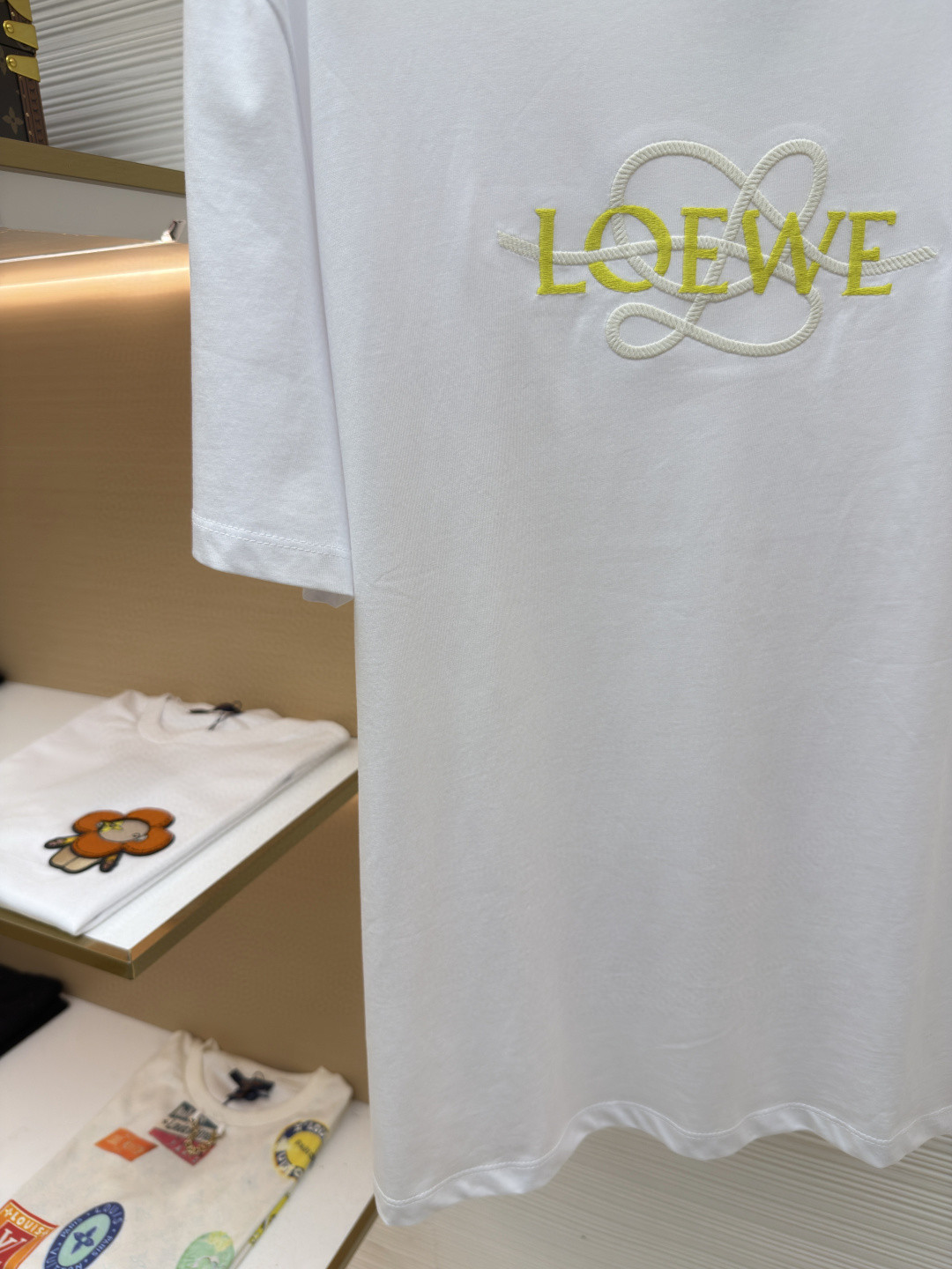 Loewe 罗意威 麻绳刺绣圆领短袖 T恤 白色 藏蓝色 A0