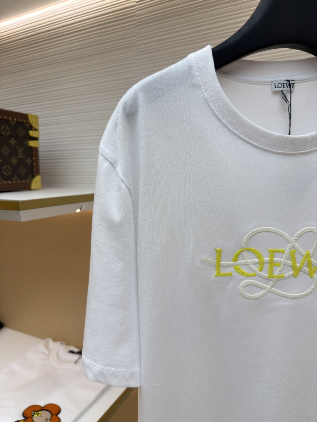 Loewe 罗意威 麻绳刺绣圆领短袖 T恤 白色 藏蓝色 A0
