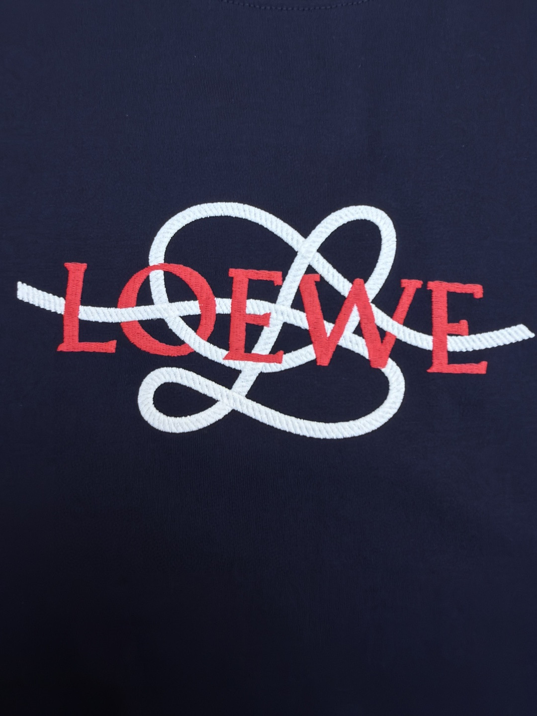 Loewe 罗意威 麻绳刺绣圆领短袖 T恤 白色 藏蓝色 A0