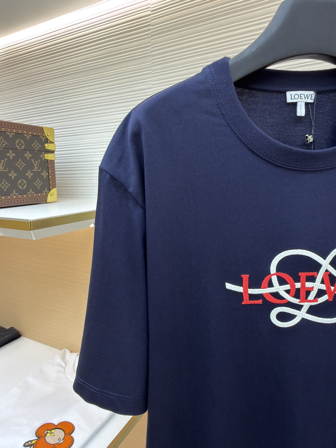 Loewe 罗意威 麻绳刺绣圆领短袖 T恤 白色 藏蓝色 A0
