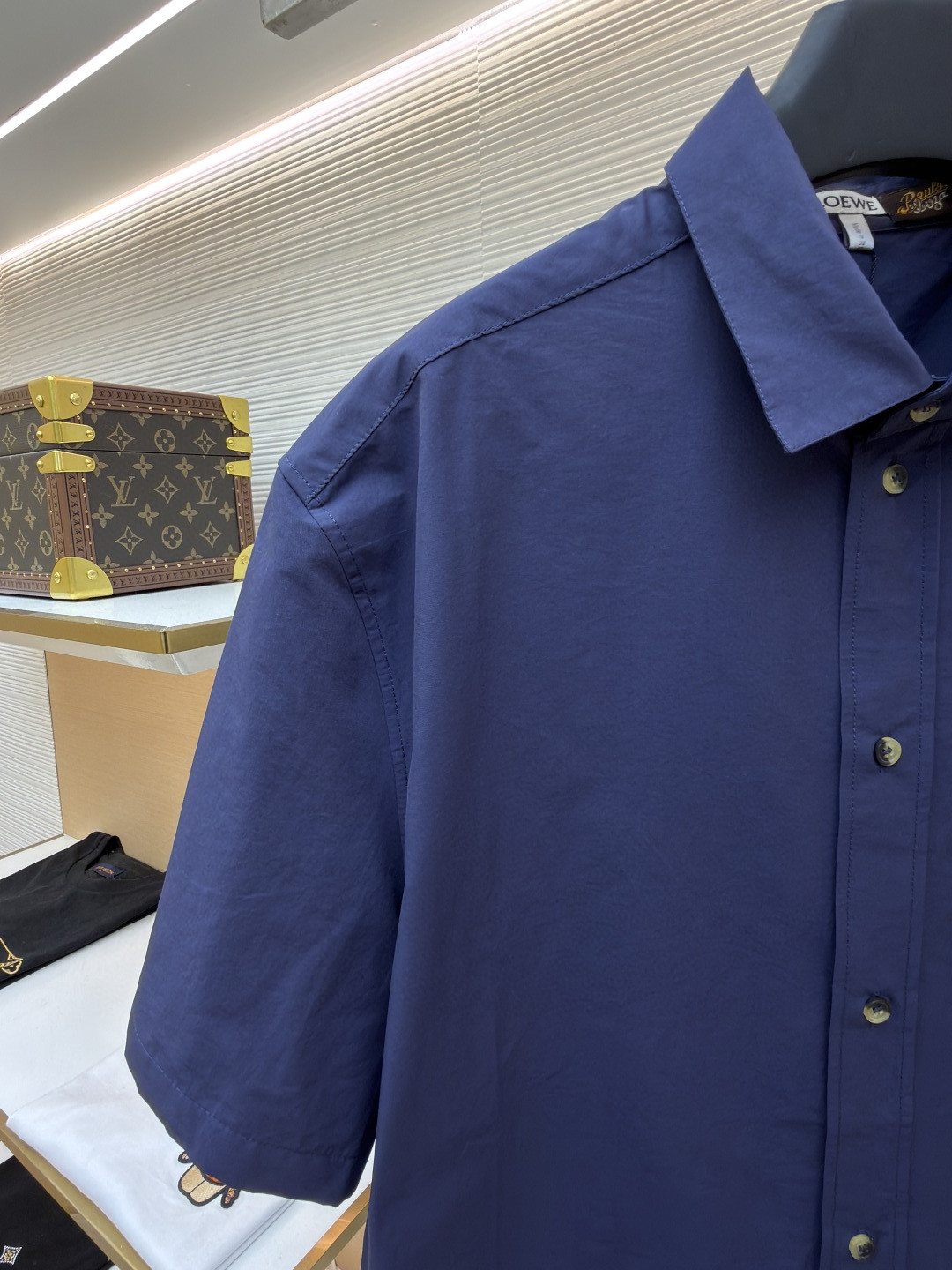 Loewe 罗意威 贴袋绣花短袖衬衫 外套 夏季 藏蓝色 B0 H616Y05X93-5110