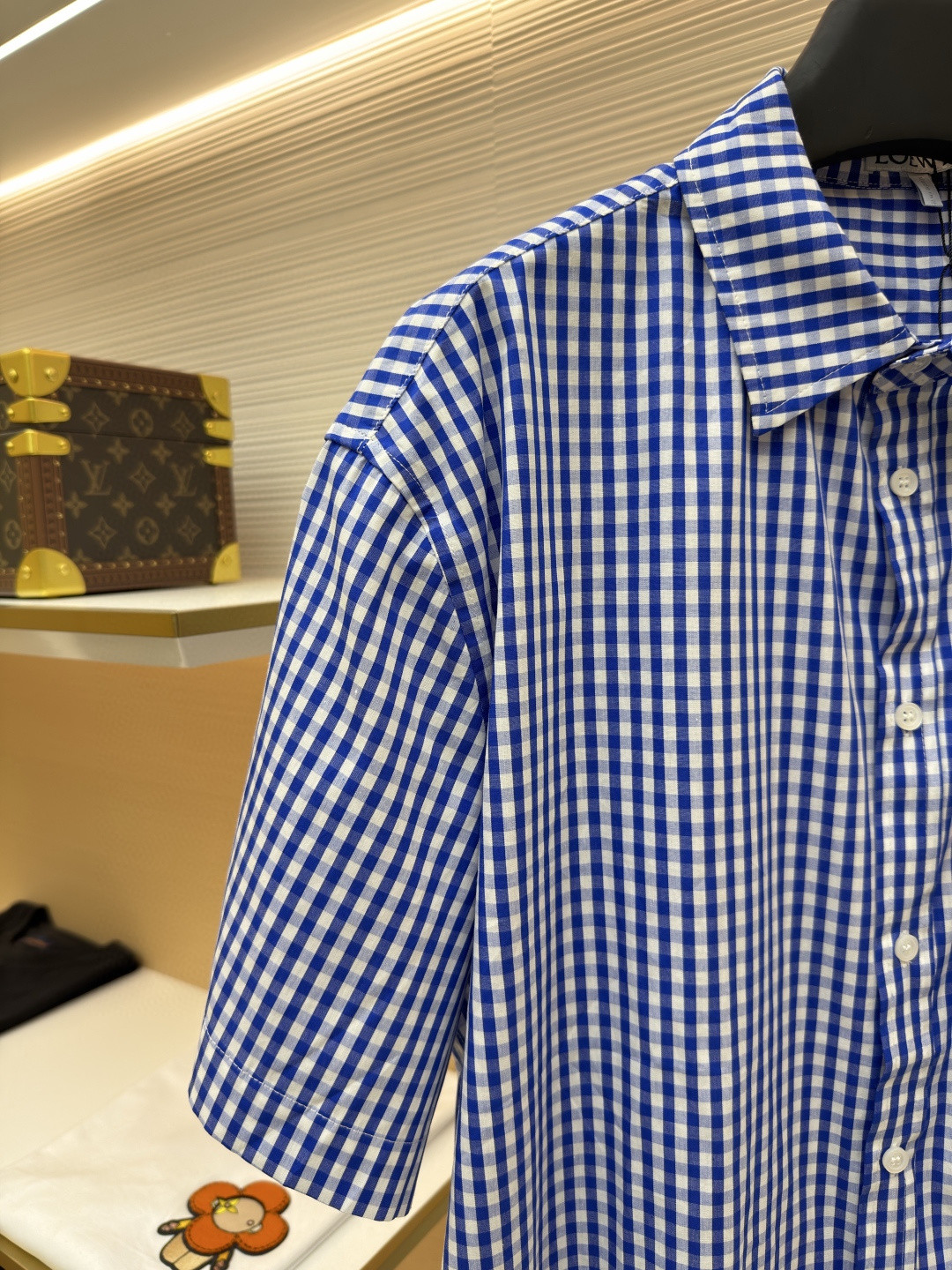 Loewe 罗意威 刺绣格纹短袖衬衫 外套 夏季 蓝色 B0 H616Y05XA3-5102