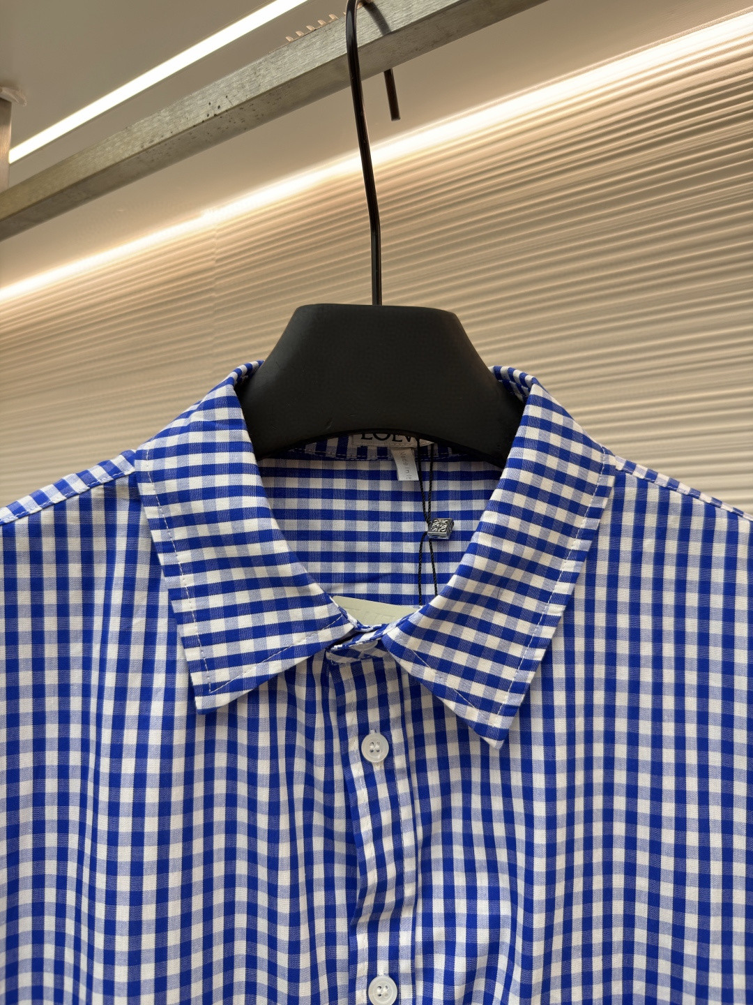 Loewe 罗意威 刺绣格纹短袖衬衫 外套 夏季 蓝色 B0 H616Y05XA3-5102