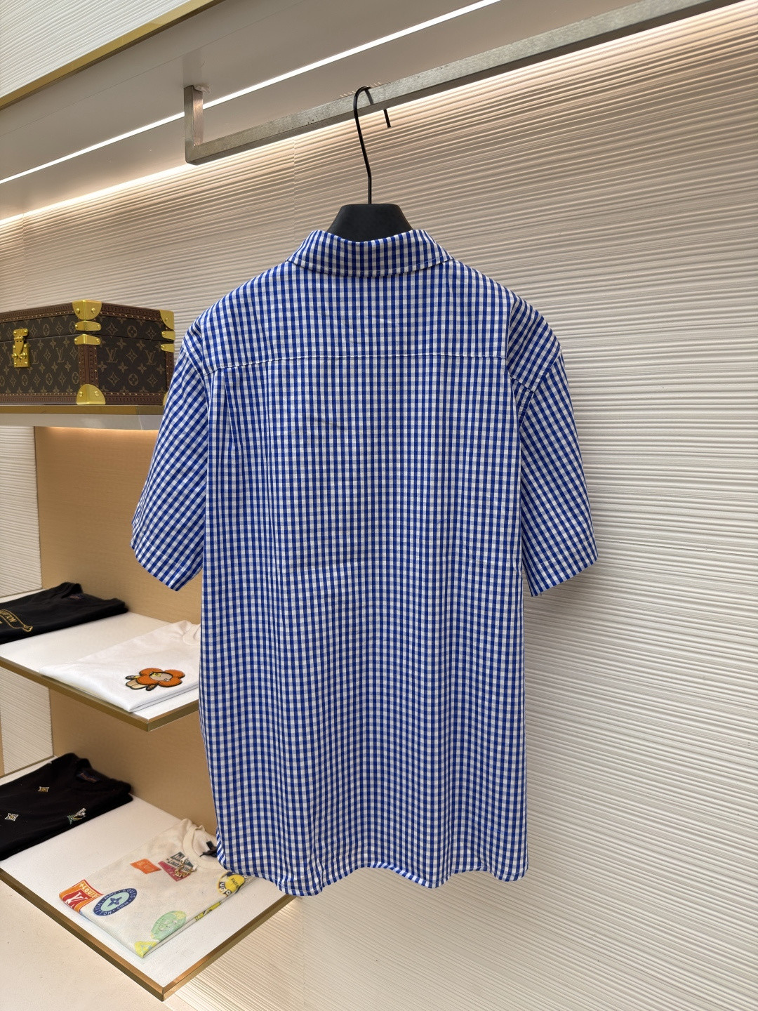 Loewe 罗意威 刺绣格纹短袖衬衫 外套 夏季 蓝色 B0 H616Y05XA3-5102