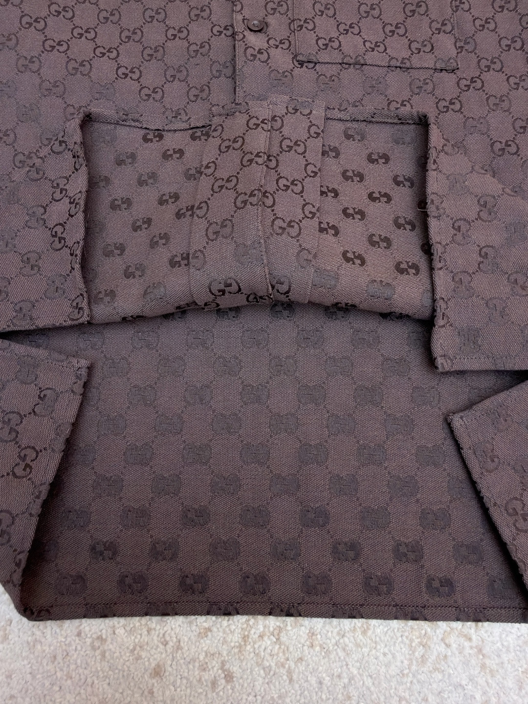 GUCCI 古驰 提花满印短袖衬衫 外套 夏季 棕色 黑色 B0