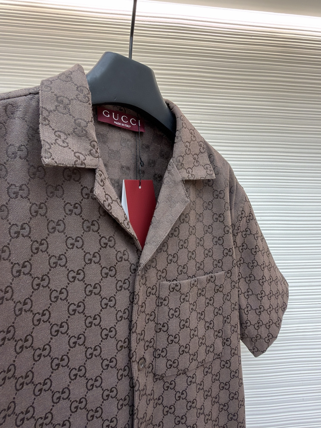 GUCCI 古驰 提花满印短袖衬衫 外套 夏季 棕色 黑色 B0
