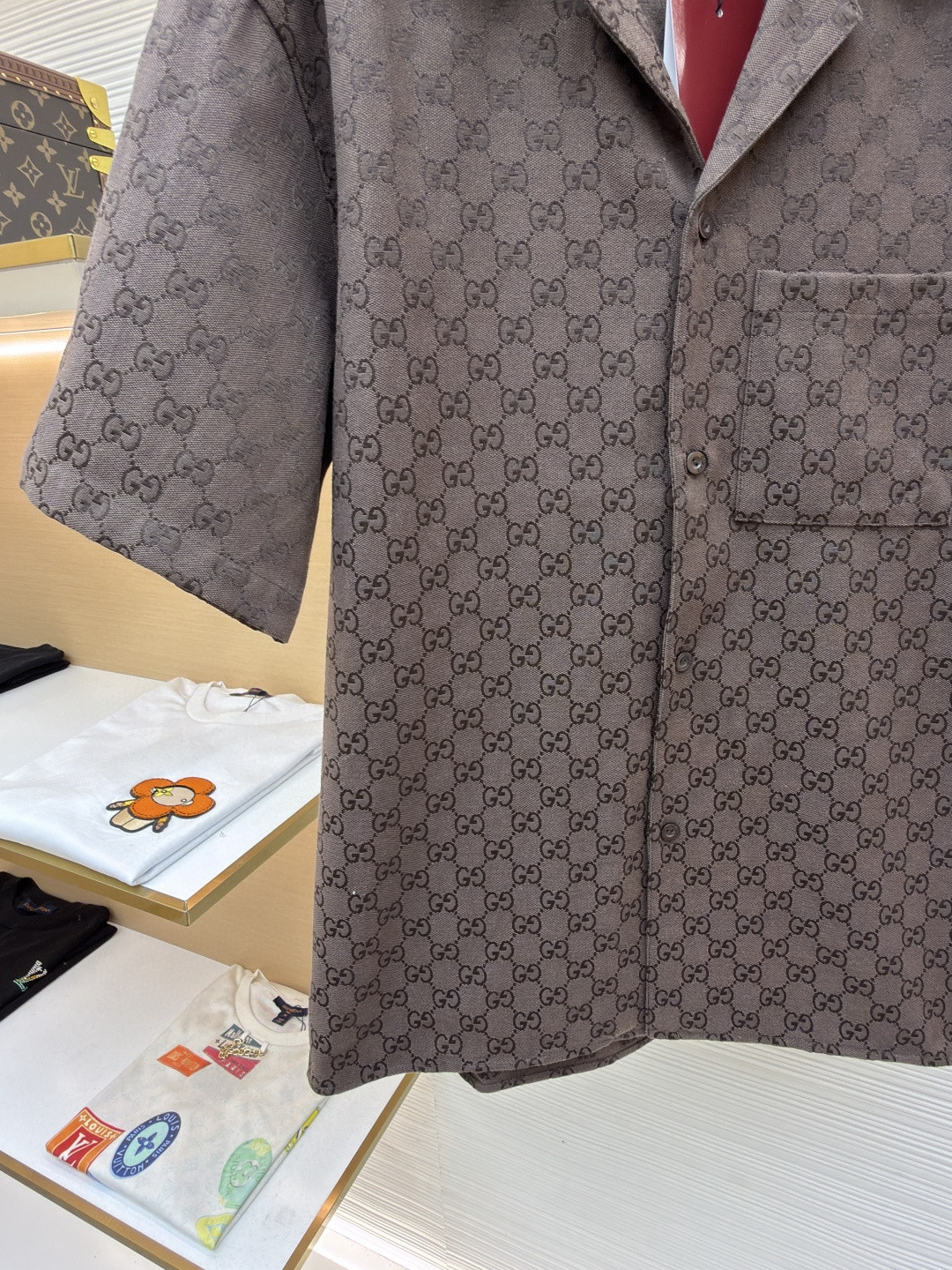 GUCCI 古驰 提花满印短袖衬衫 外套 夏季 棕色 黑色 B0