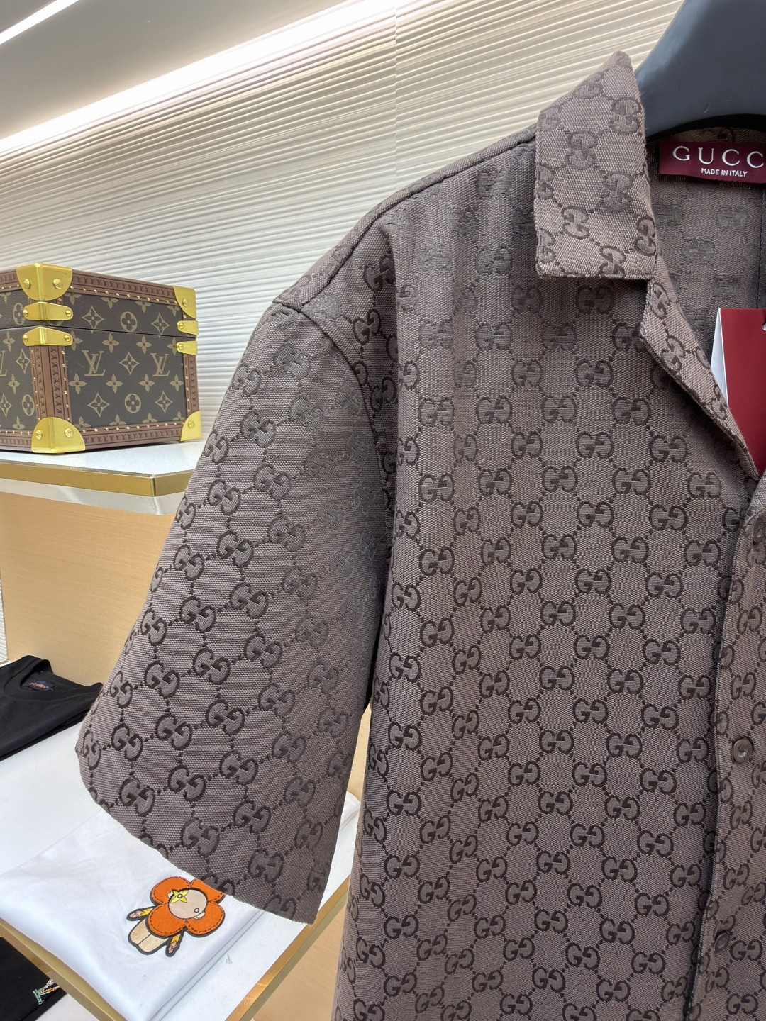 GUCCI 古驰 提花满印短袖衬衫 外套 夏季 棕色 黑色 B0