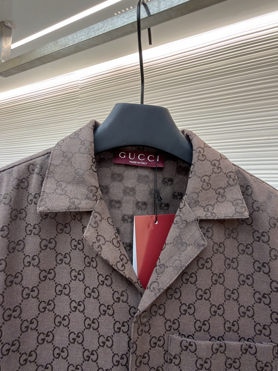 GUCCI 古驰 提花满印短袖衬衫 外套 夏季 棕色 黑色 B0