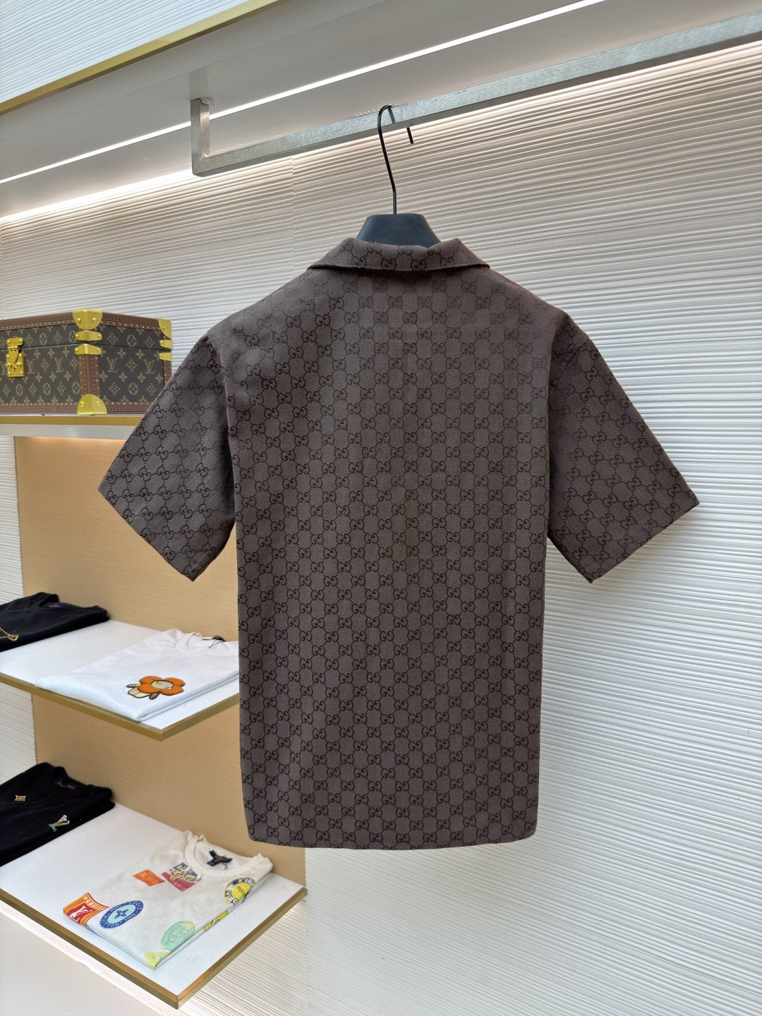 GUCCI 古驰 提花满印短袖衬衫 外套 夏季 棕色 黑色 B0