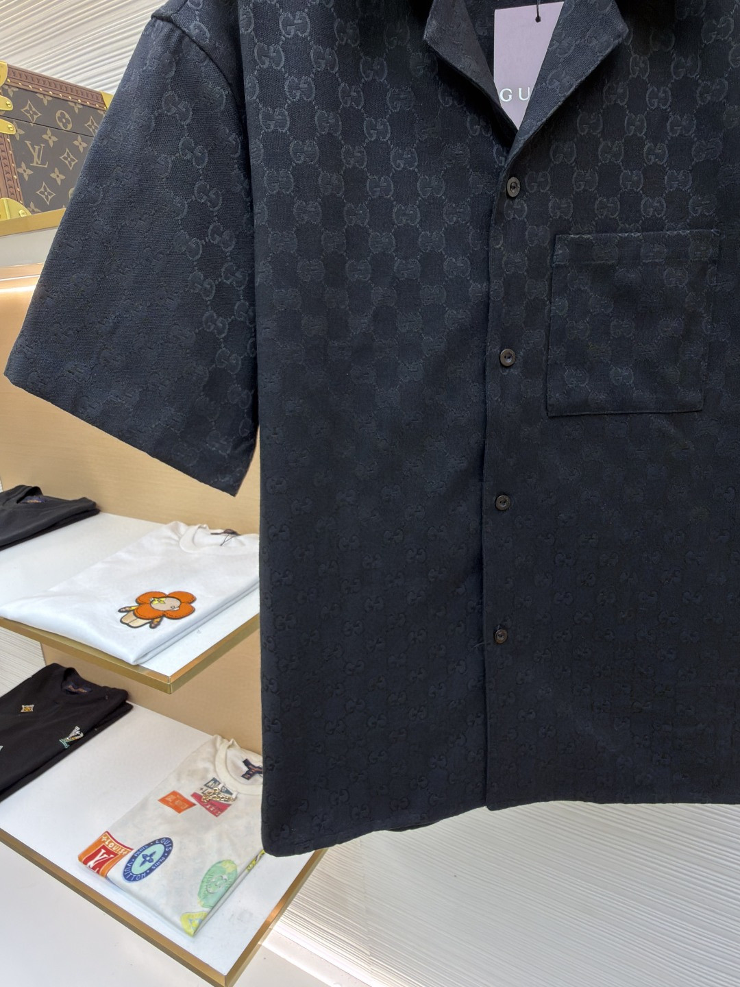GUCCI 古驰 提花满印短袖衬衫 外套 夏季 棕色 黑色 B0