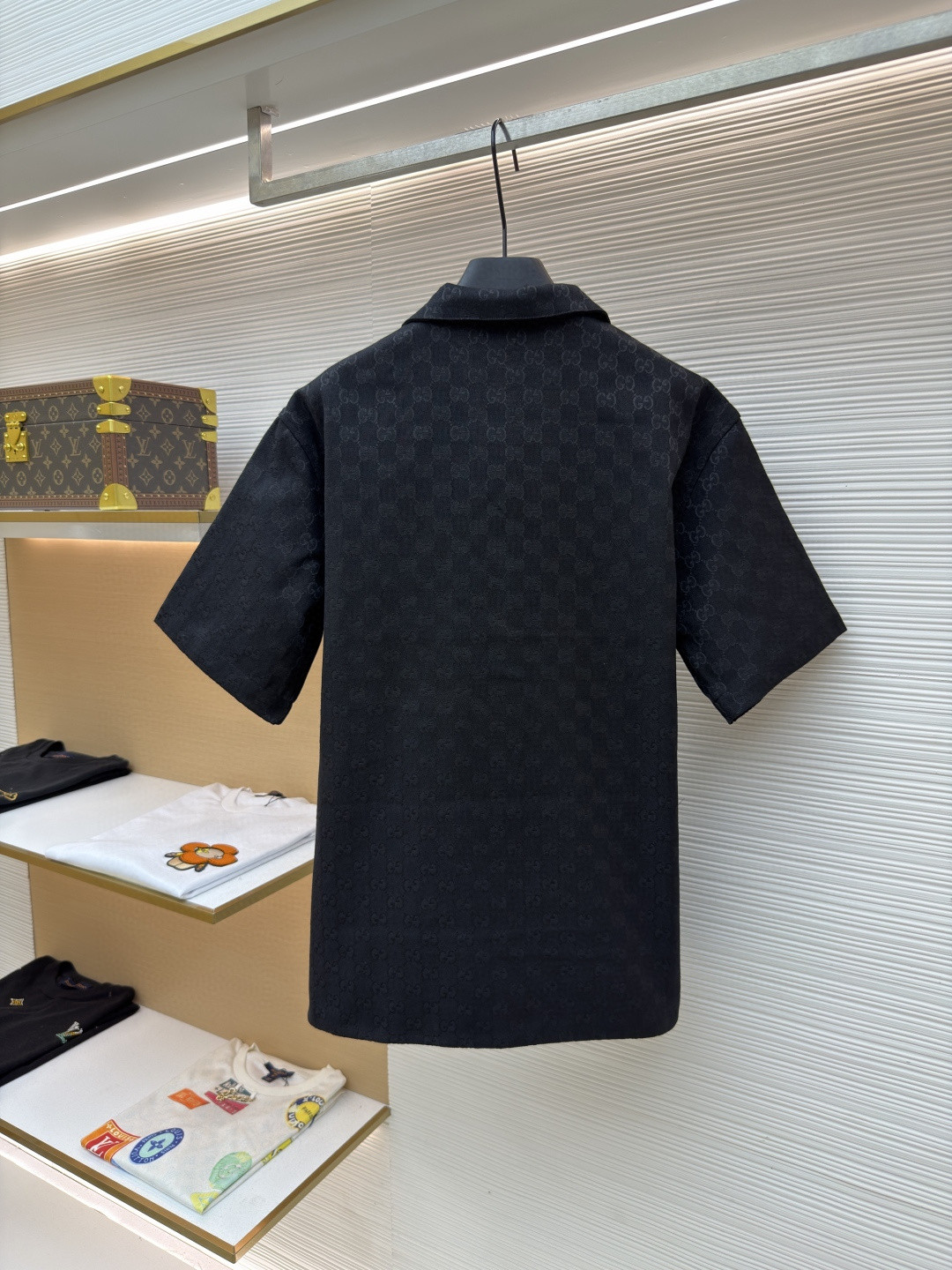 GUCCI 古驰 提花满印短袖衬衫 外套 夏季 棕色 黑色 B0