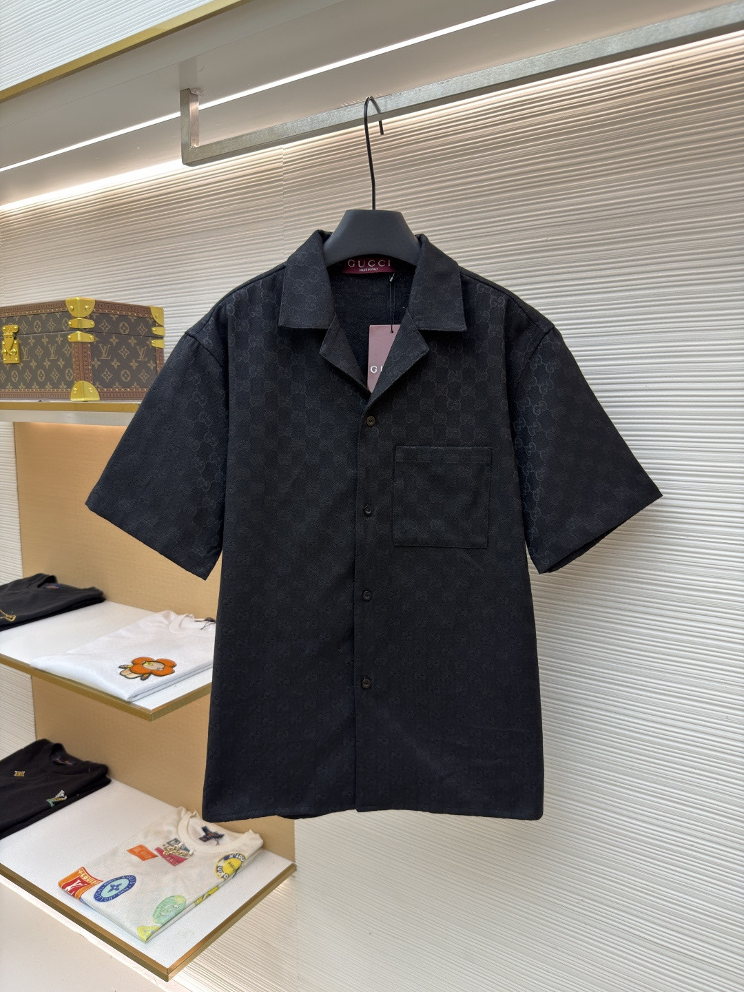 GUCCI 古驰 提花满印短袖衬衫 外套 夏季 棕色 黑色 B0