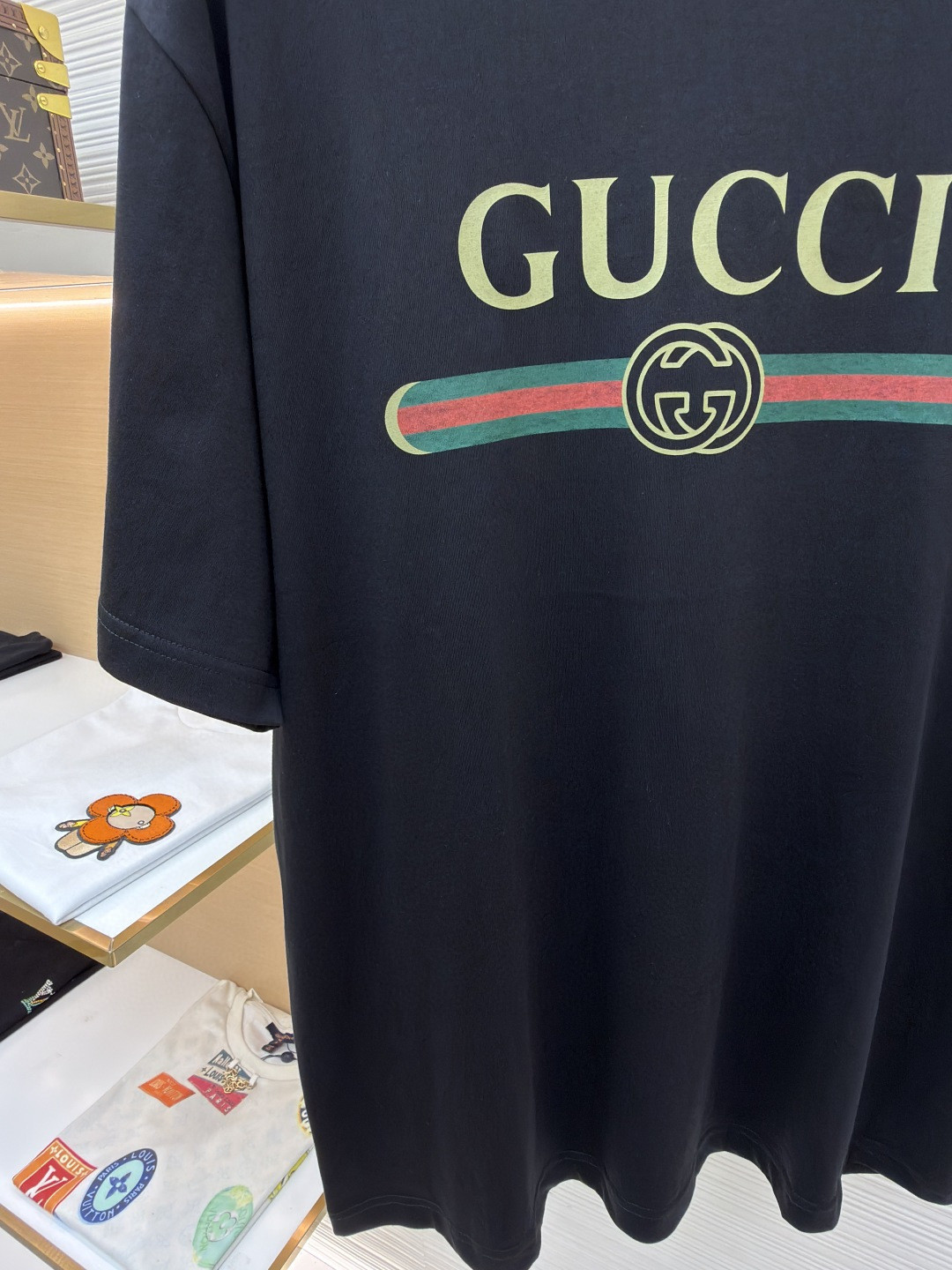 GUCCI 古驰 黑标红绿条圆领短袖 T恤 夏季 白色 黑色 A0 
