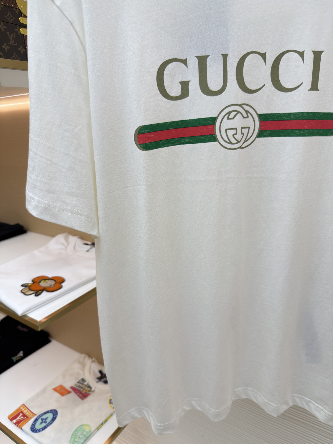 GUCCI 古驰 黑标红绿条圆领短袖 T恤 夏季 白色 黑色 A0 