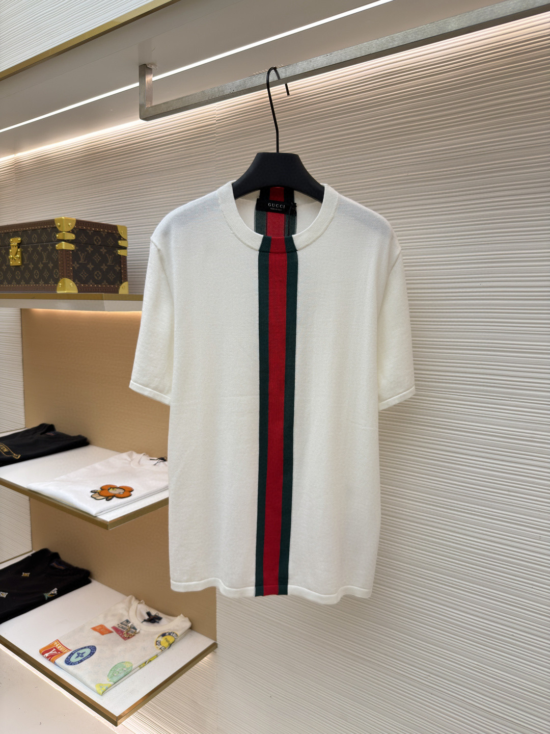 GUCCI 古驰 红绿条纹圆领针织短袖 T恤 夏季 白色 A7 875176-XKFPC-9043