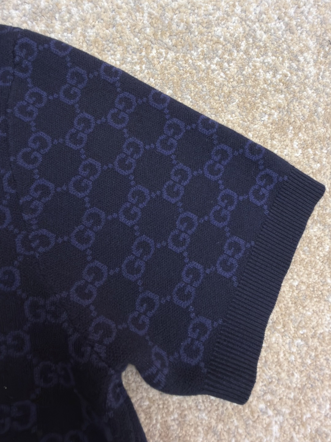 GUCCI 古驰 满印锁扣针织POLO衫 针织衫 夏季 短袖 藏蓝色 B0 