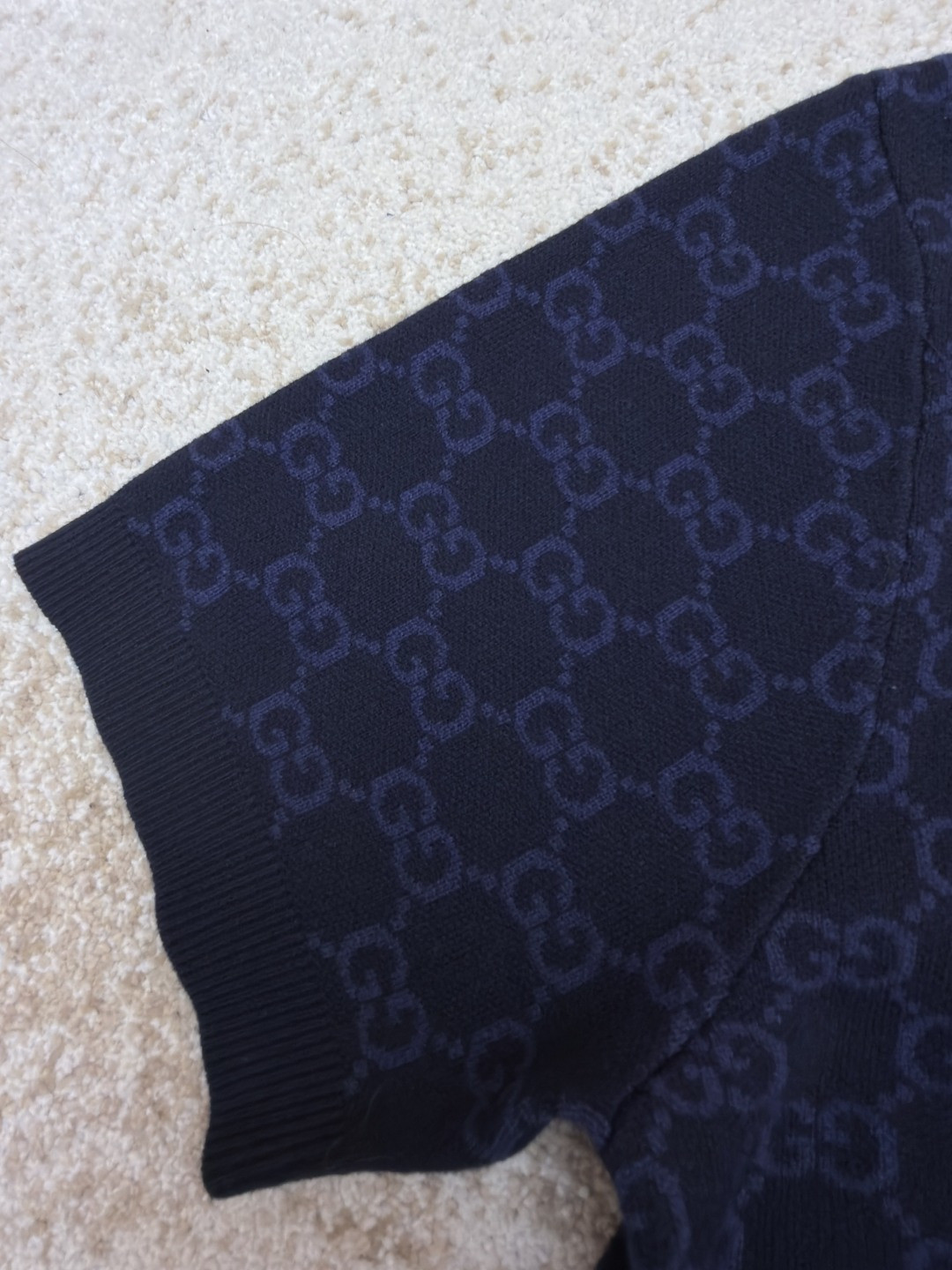 GUCCI 古驰 满印锁扣针织POLO衫 针织衫 夏季 短袖 藏蓝色 B0 