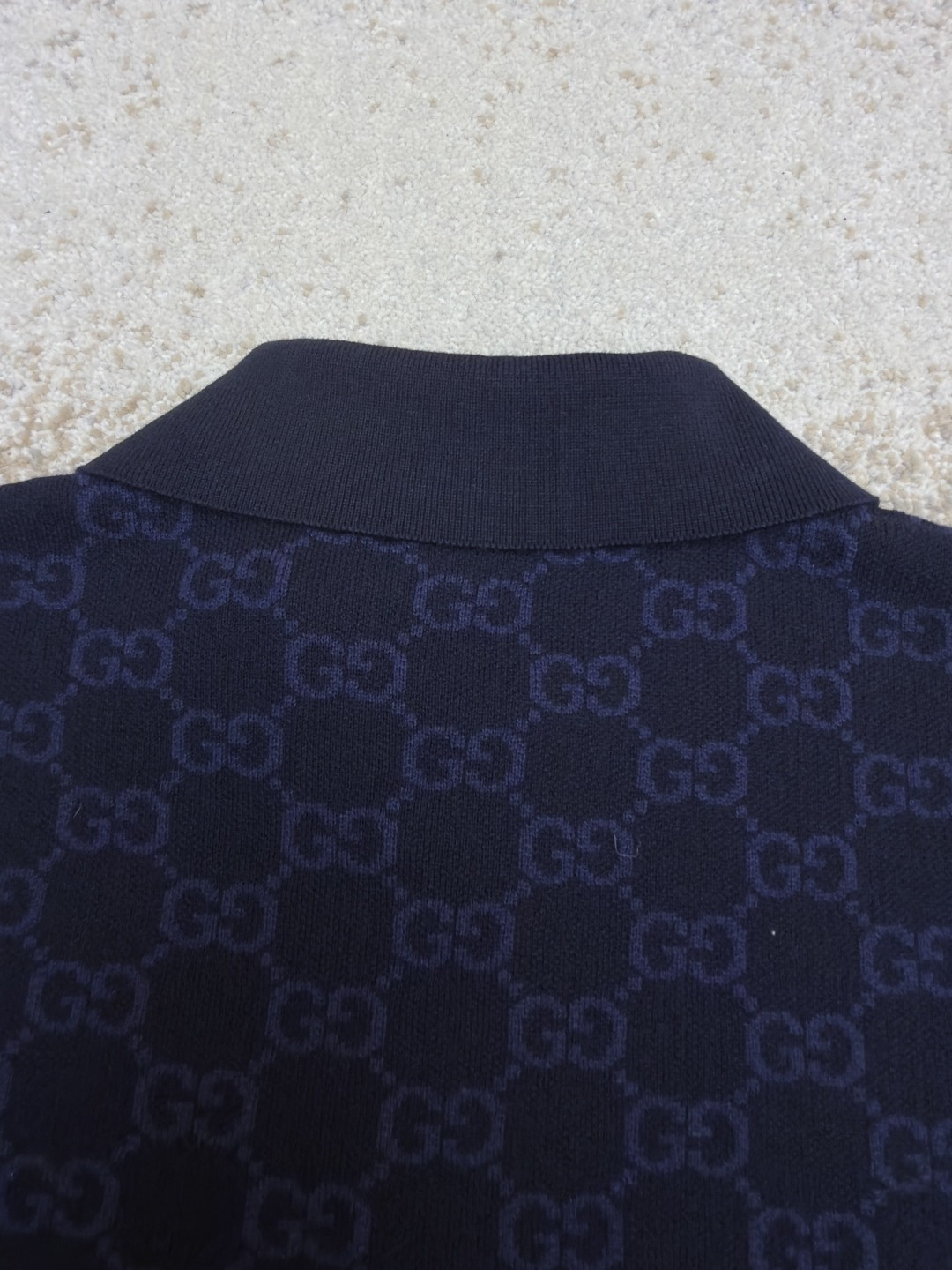 GUCCI 古驰 满印锁扣针织POLO衫 针织衫 夏季 短袖 藏蓝色 B0 