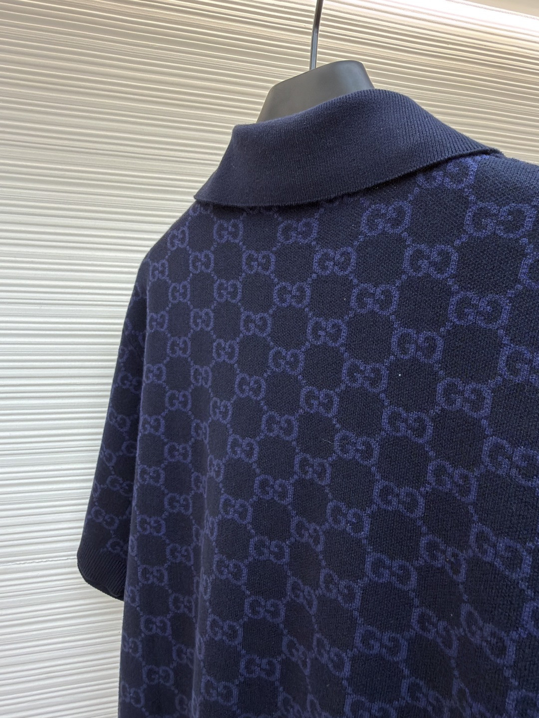 GUCCI 古驰 满印锁扣针织POLO衫 针织衫 夏季 短袖 藏蓝色 B0 