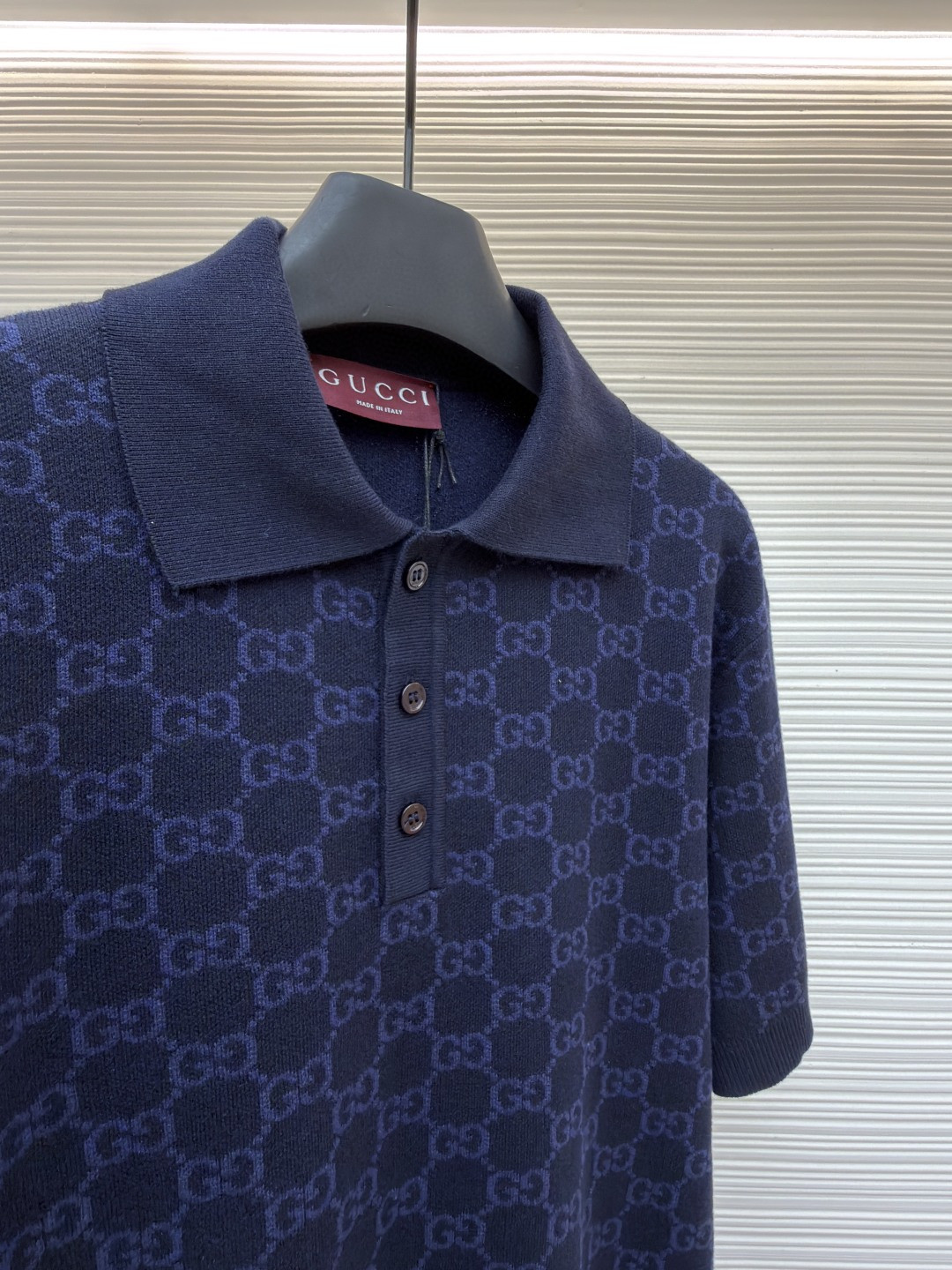 GUCCI 古驰 满印锁扣针织POLO衫 针织衫 夏季 短袖 藏蓝色 B0 