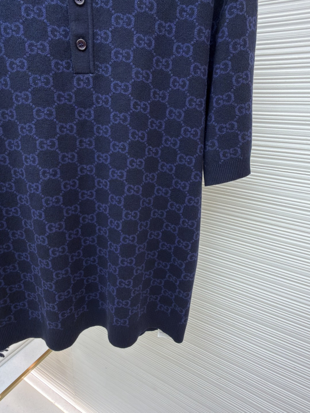 GUCCI 古驰 满印锁扣针织POLO衫 针织衫 夏季 短袖 藏蓝色 B0 