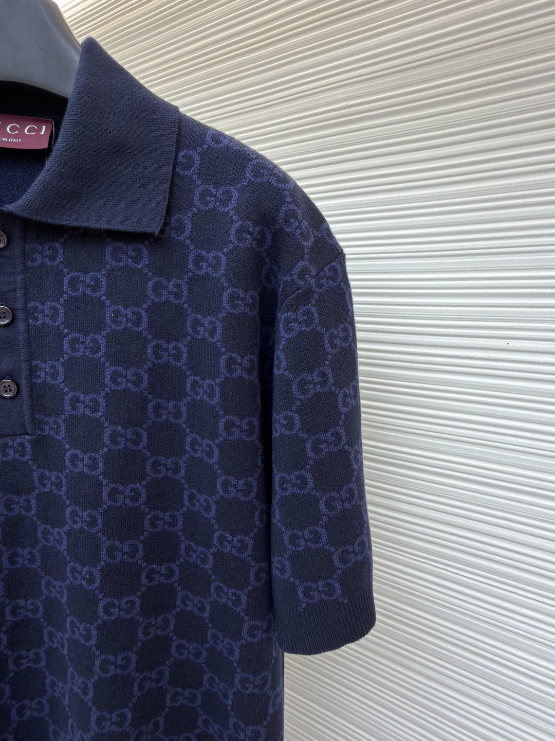 GUCCI 古驰 满印锁扣针织POLO衫 针织衫 夏季 短袖 藏蓝色 B0 