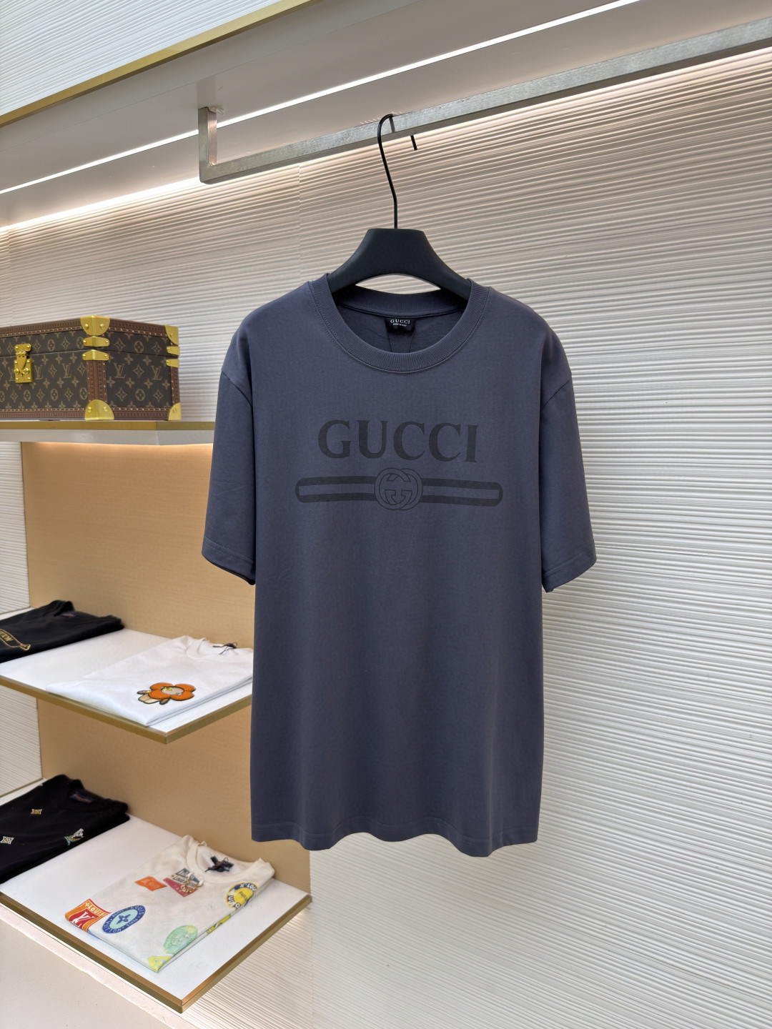 GUCCI 古驰 互扣织带圆领短袖T恤 夏季 深灰色 A0 864625-XJH02