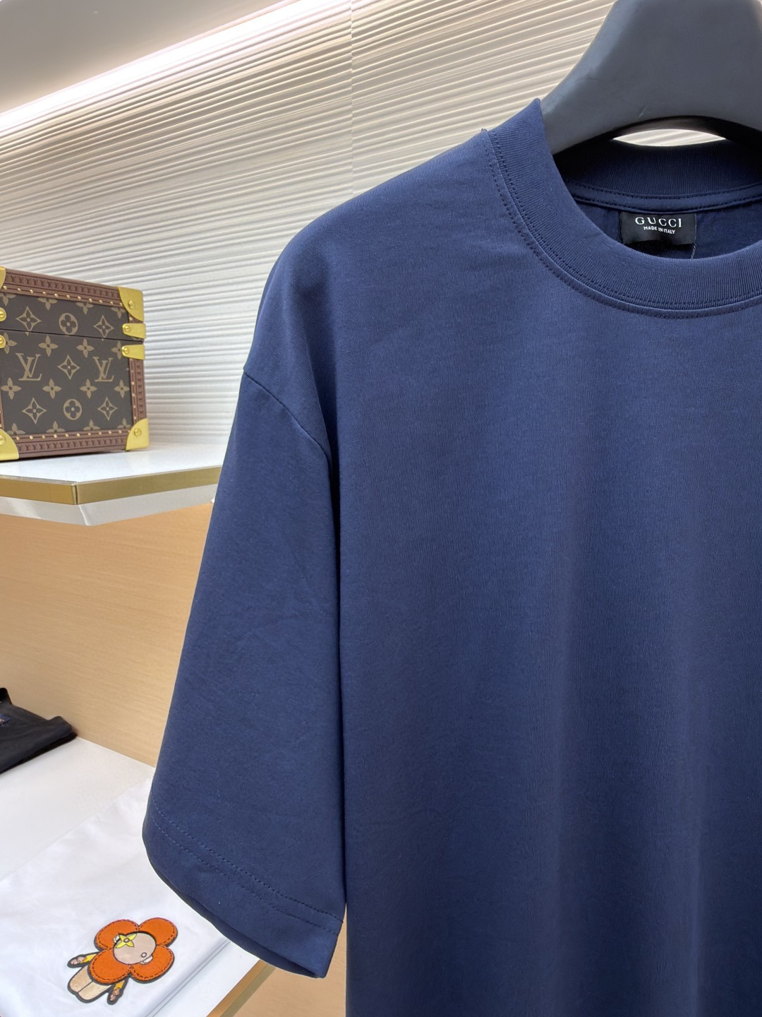 GUCCI 古驰 小绒G圆领短袖T恤 夏季 蓝色 红色 A0