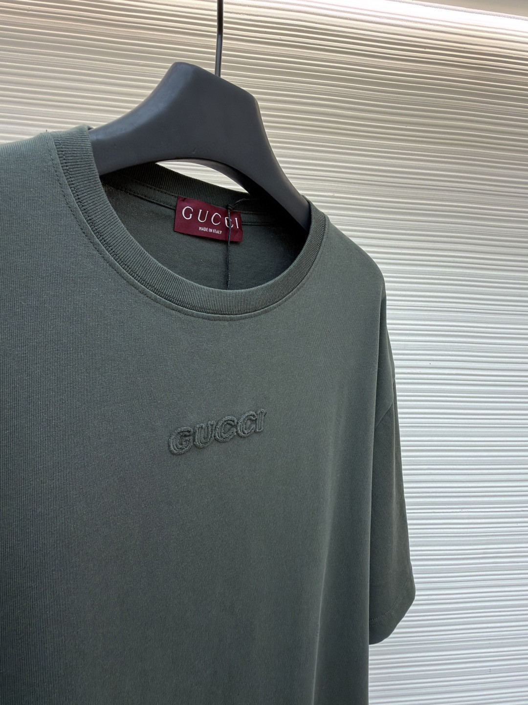 GUCCI 古驰 标识刺绣圆领短袖T恤 夏季 深灰色 绿色 A0 798115-XJG54-1168