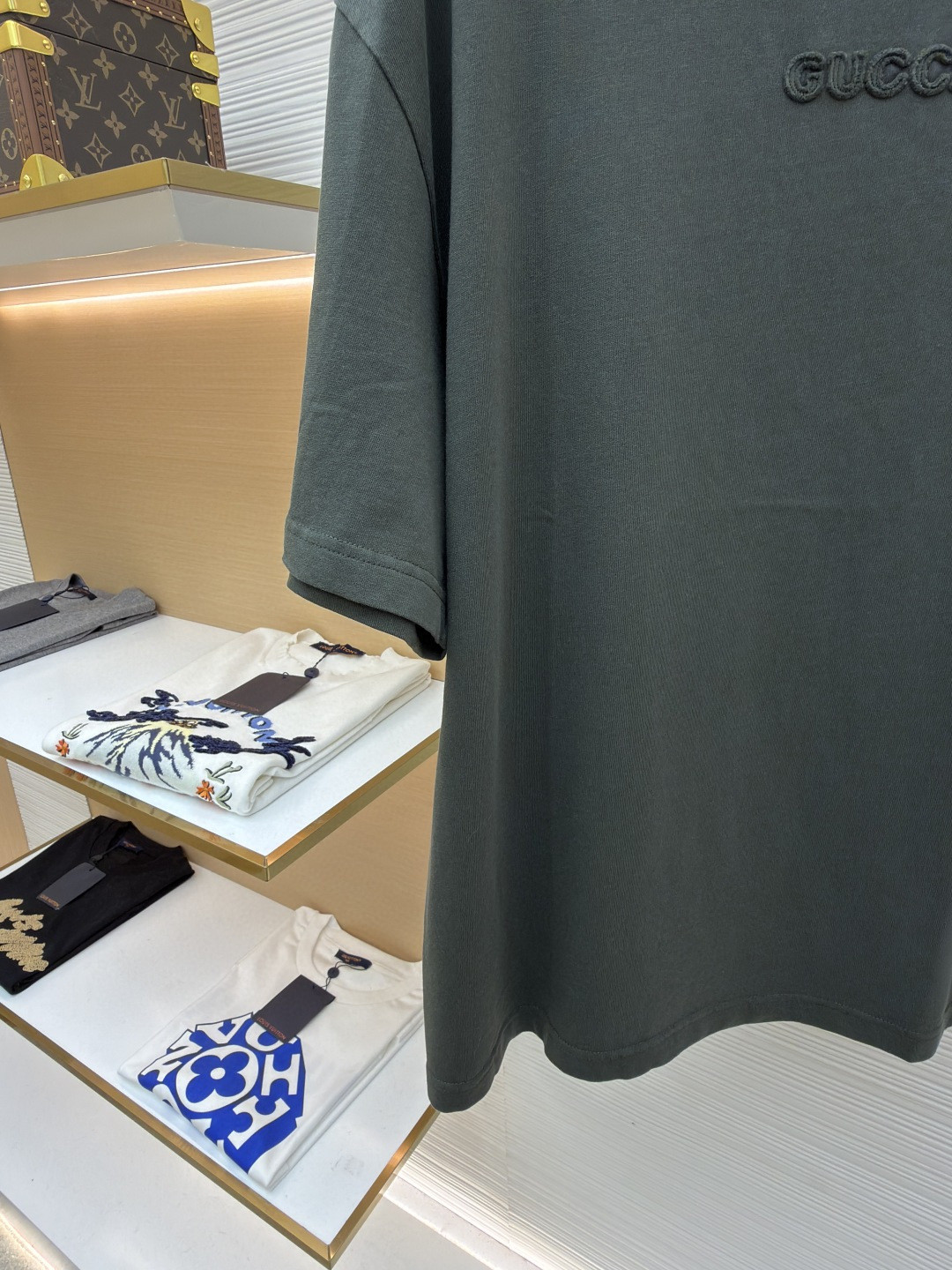 GUCCI 古驰 标识刺绣圆领短袖T恤 夏季 深灰色 绿色 A0 798115-XJG54-1168