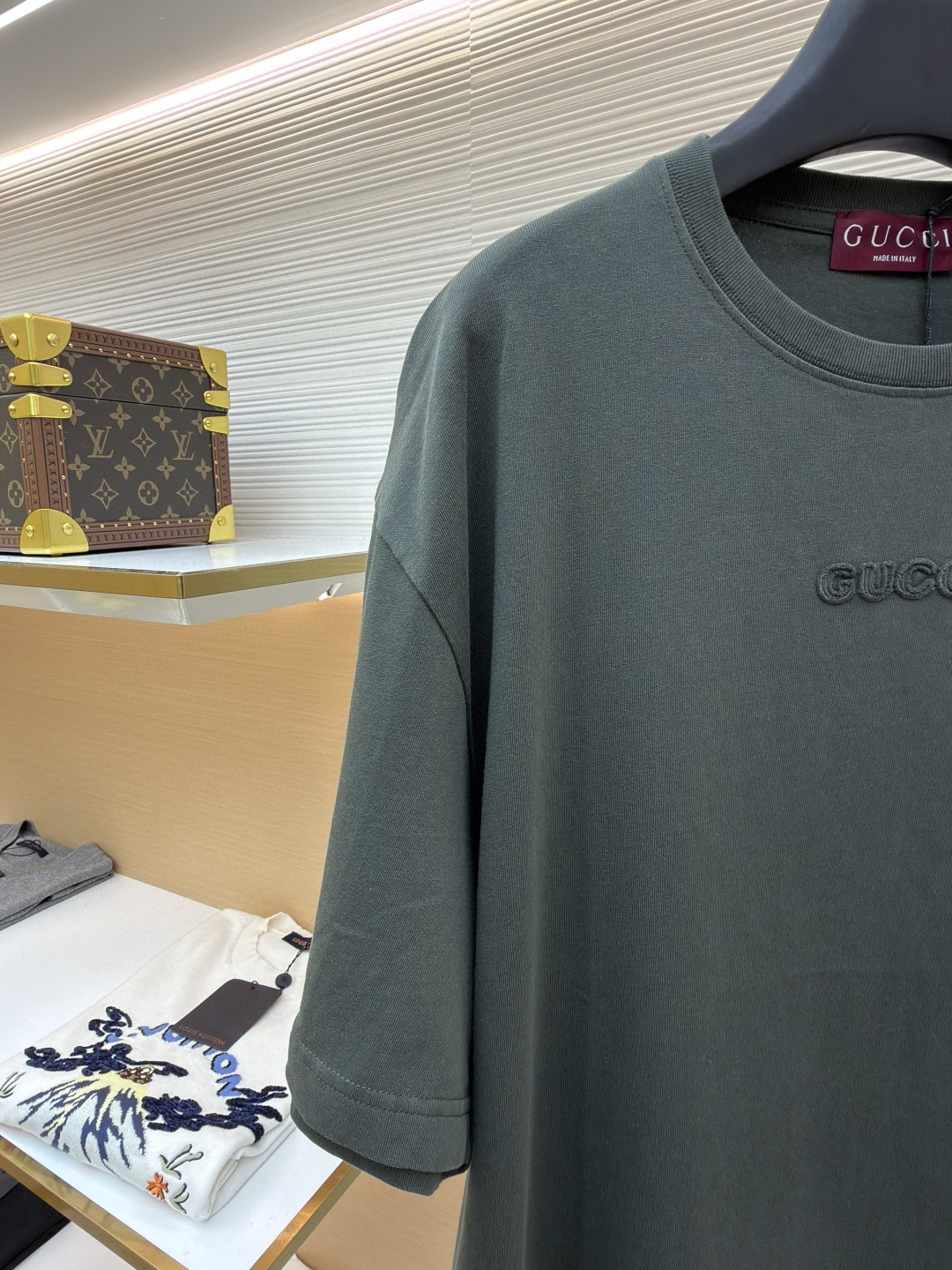 GUCCI 古驰 标识刺绣圆领短袖T恤 夏季 深灰色 绿色 A0 798115-XJG54-1168