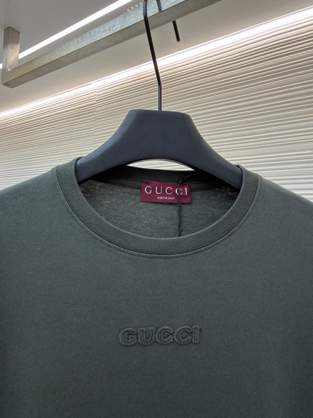 GUCCI 古驰 标识刺绣圆领短袖T恤 夏季 深灰色 绿色 A0 798115-XJG54-1168