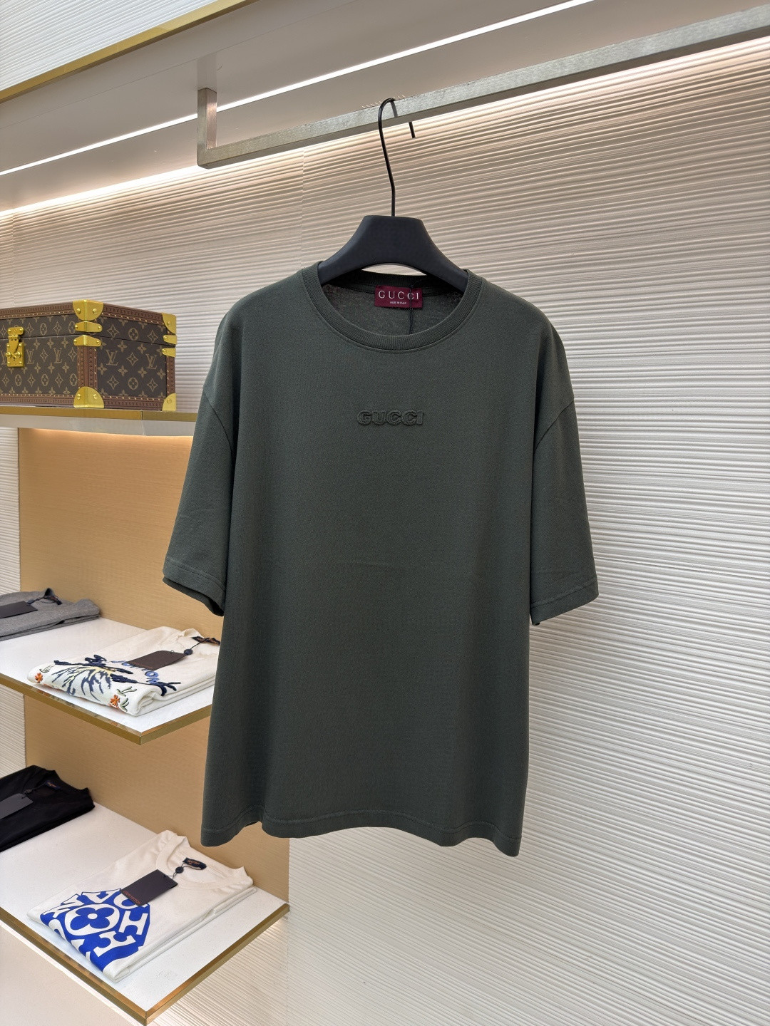 GUCCI 古驰 标识刺绣圆领短袖T恤 夏季 深灰色 绿色 A0 798115-XJG54-1168