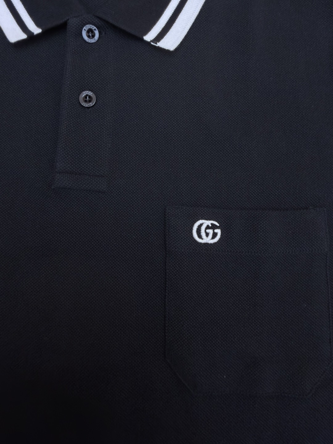 GUCCI 古驰 口袋双G针织POLO衫 T恤 夏季 短袖 蓝色 黑色 A2 795174XJG164003