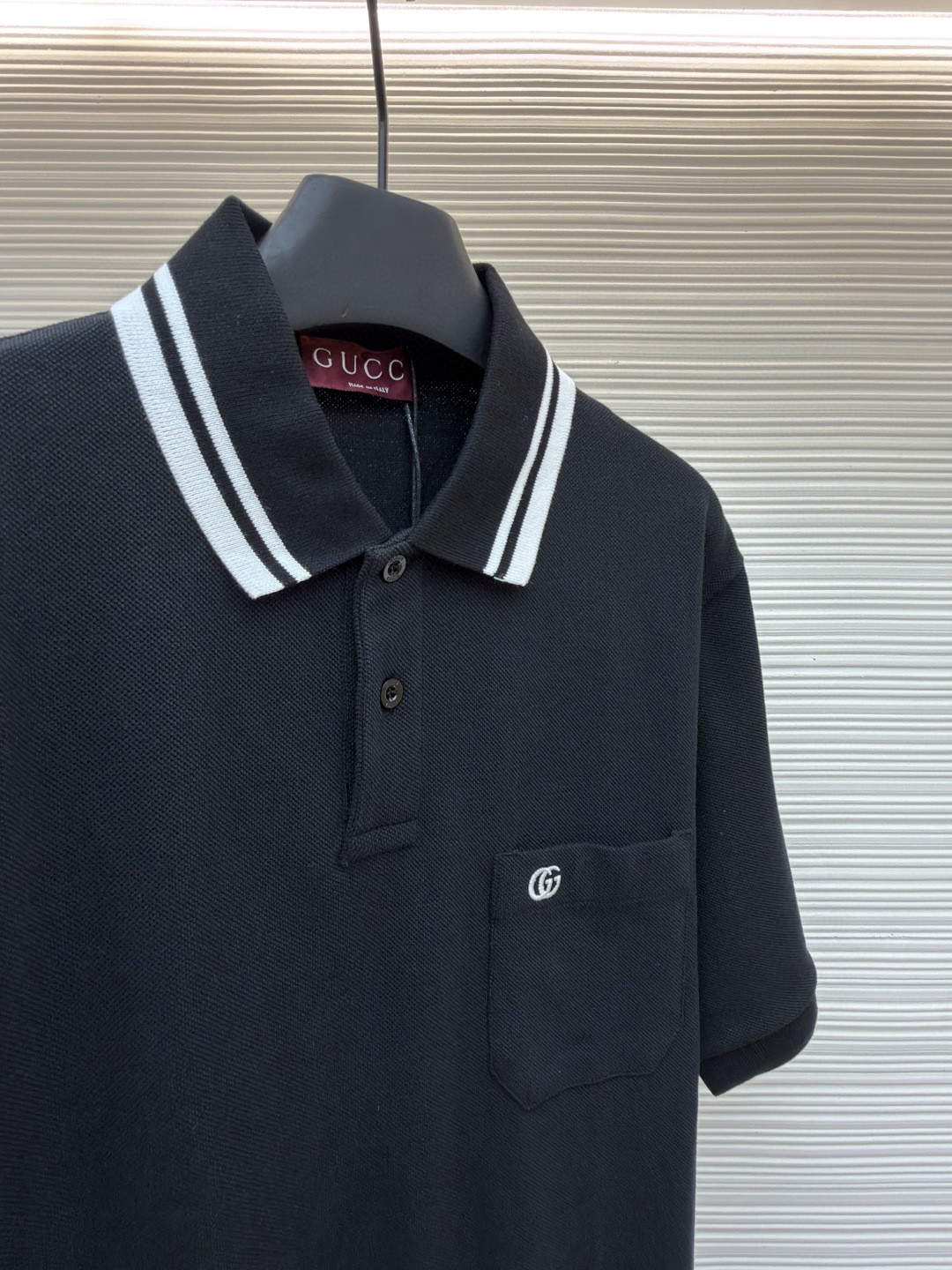 GUCCI 古驰 口袋双G针织POLO衫 T恤 夏季 短袖 蓝色 黑色 A2 795174XJG164003