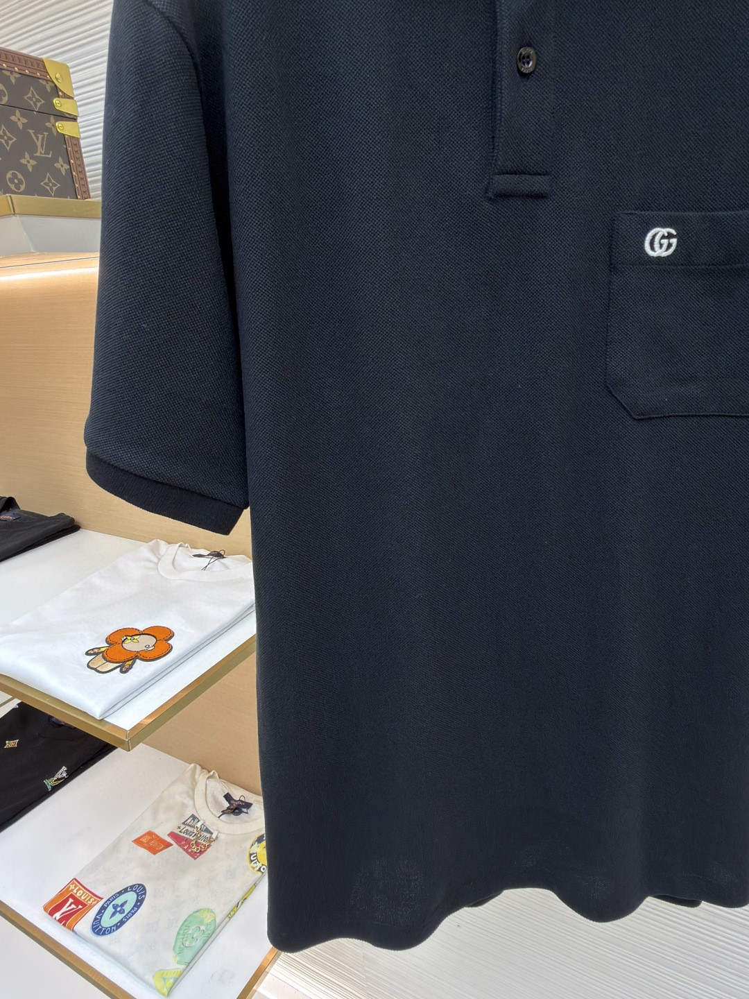 GUCCI 古驰 口袋双G针织POLO衫 T恤 夏季 短袖 蓝色 黑色 A2 795174XJG164003