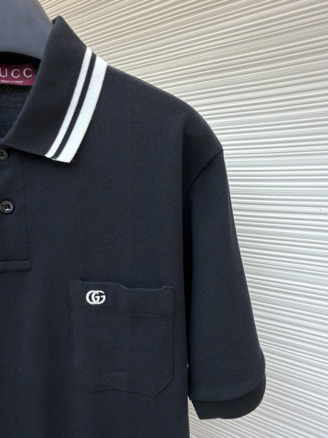 GUCCI 古驰 口袋双G针织POLO衫 T恤 夏季 短袖 蓝色 黑色 A2 795174XJG164003