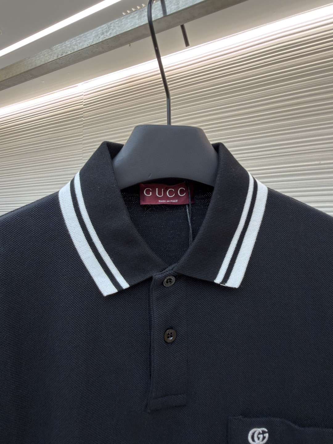 GUCCI 古驰 口袋双G针织POLO衫 T恤 夏季 短袖 蓝色 黑色 A2 795174XJG164003