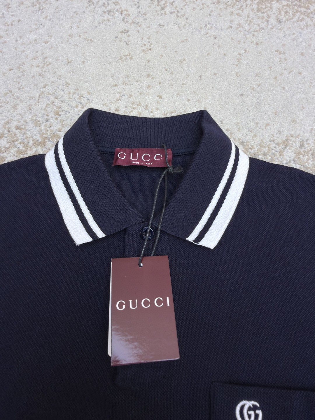 GUCCI 古驰 口袋双G针织POLO衫 T恤 夏季 短袖 蓝色 黑色 A2 795174XJG164003