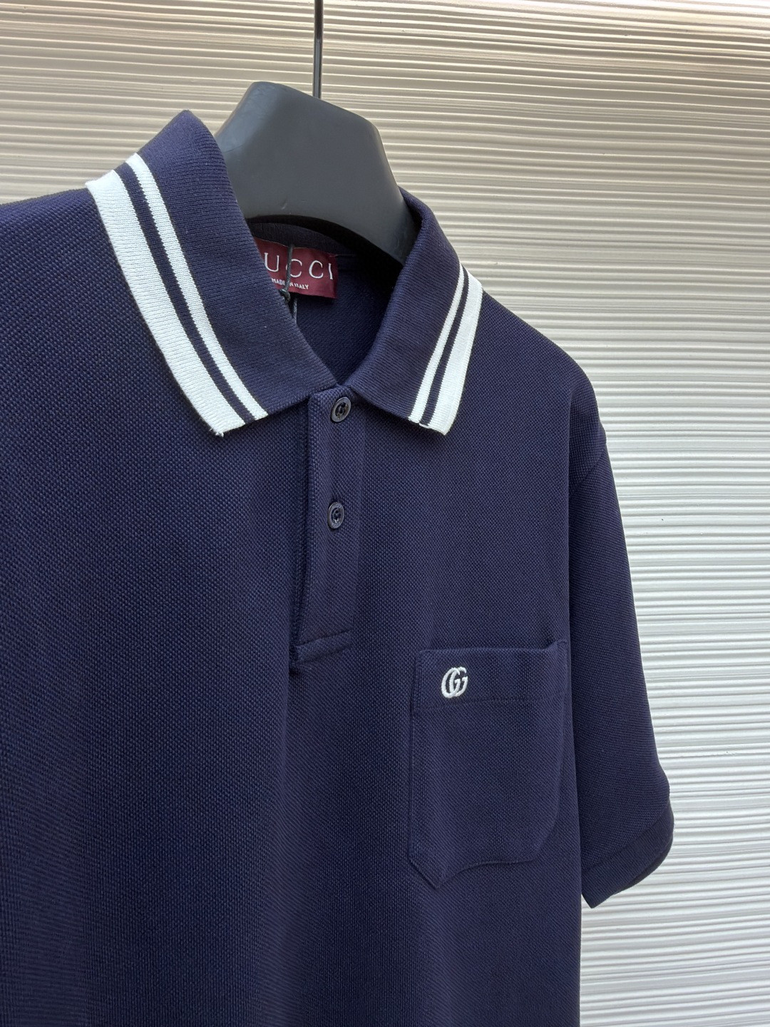 GUCCI 古驰 口袋双G针织POLO衫 T恤 夏季 短袖 蓝色 黑色 A2 795174XJG164003
